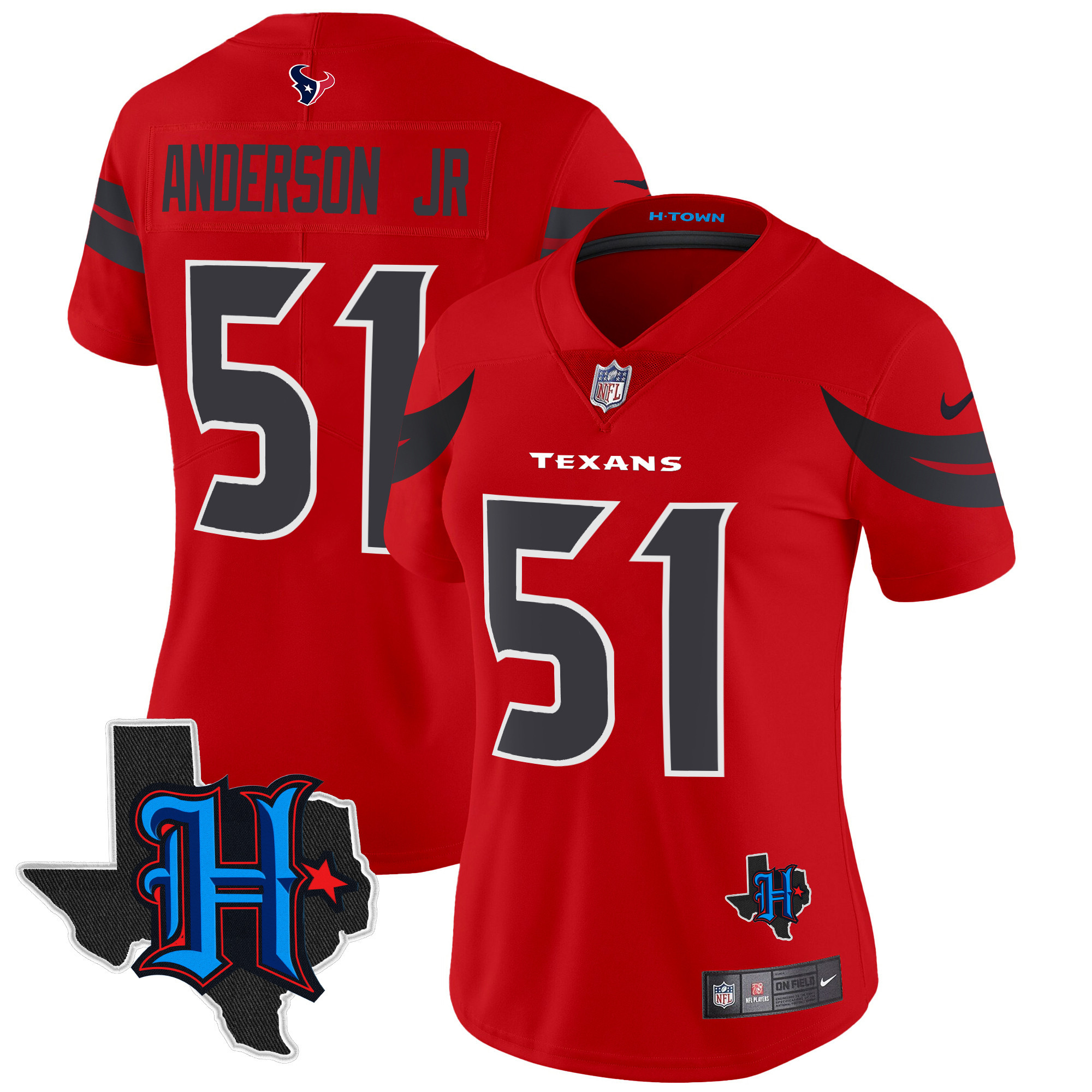 Women's Will Anderson Jr. Houston Texans 2024 Texas Patch Vapor Limited Red Jersey V3 - All Stitched