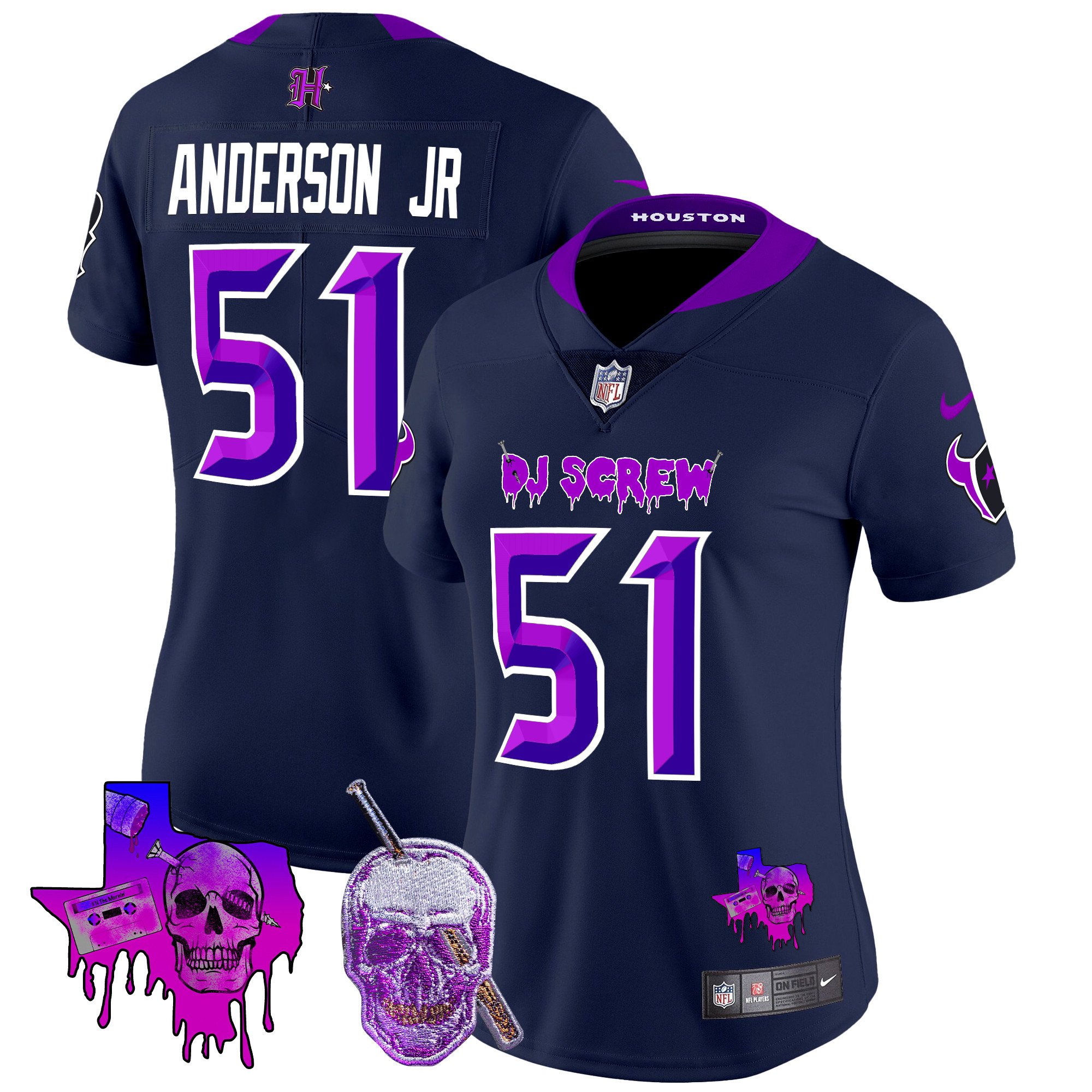 Women's Will Anderson Jr. Houston Texans DJ Screw Vapor Limited Navy Limited Jersey - All Stitched