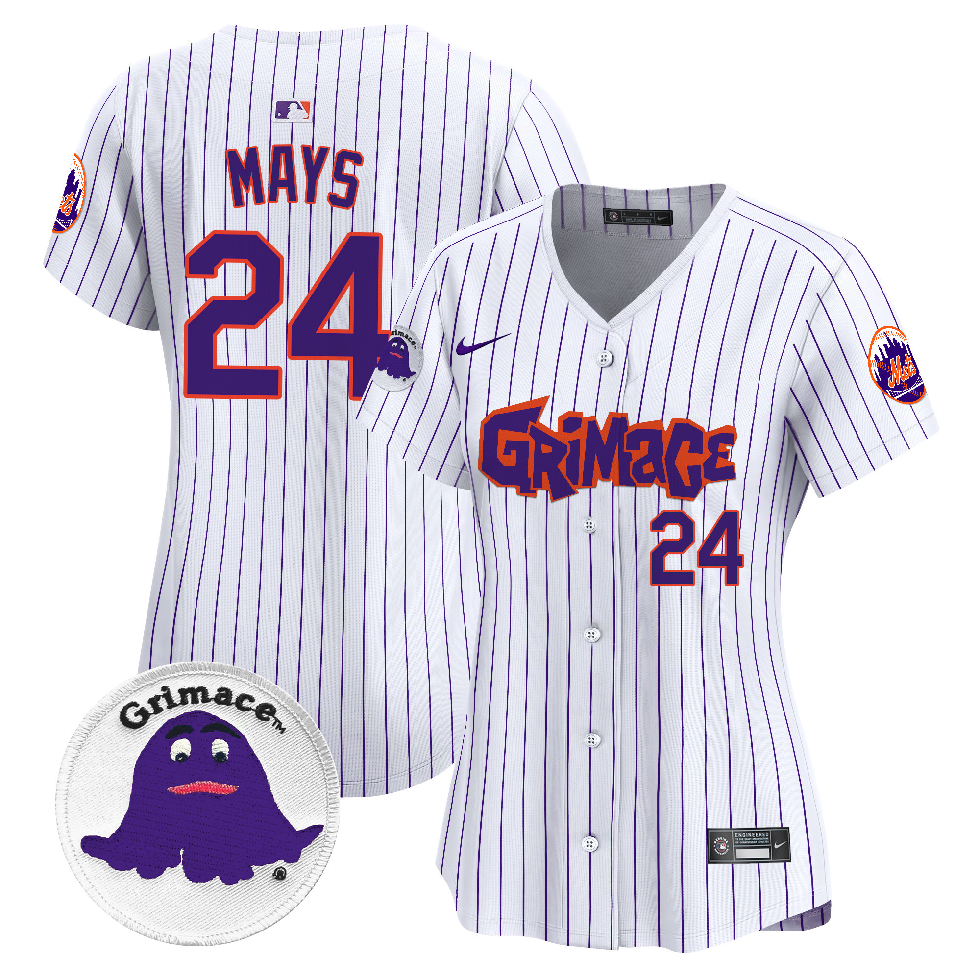 Women's Willie Mays New York Mets Grimace Vapor Premier Limited Pinstripe Jersey V2 - All Stitched
