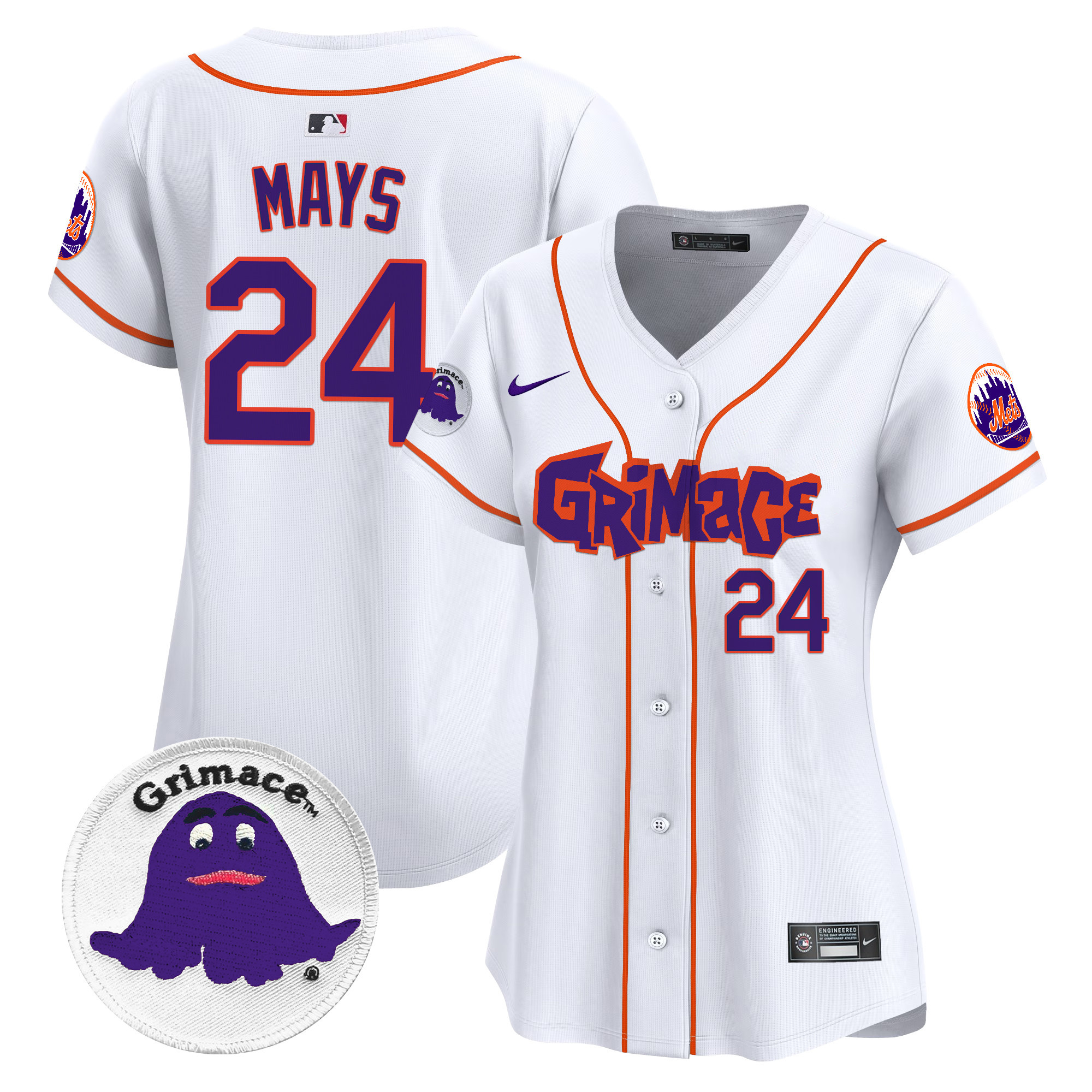 Women's Willie Mays New York Mets Grimace Vapor Premier Limited White Jersey V2 - All Stitched