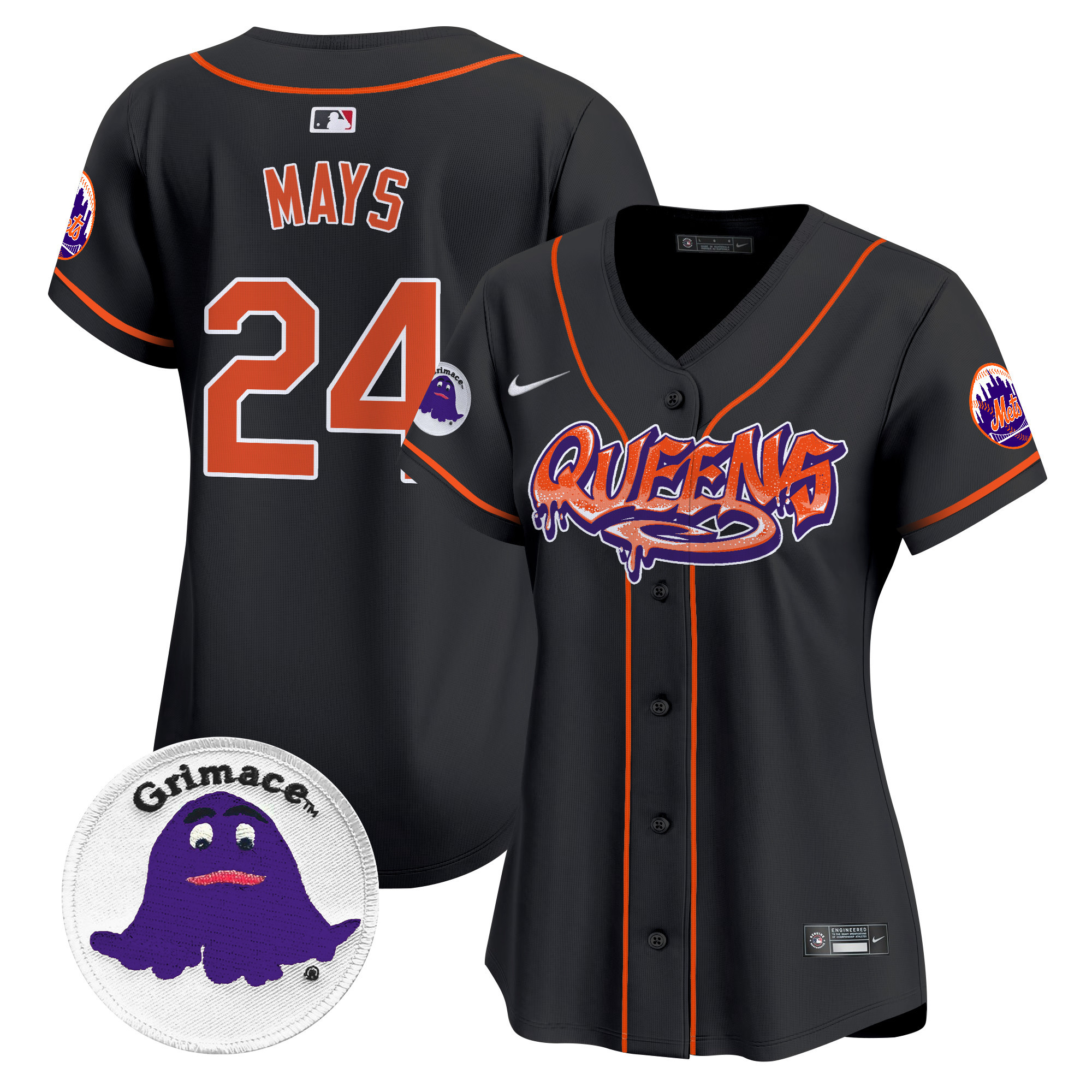 Women's Willie Mays New York Mets Queens Graffiti Vapor Premier Limited Black Jersey - All Stitched