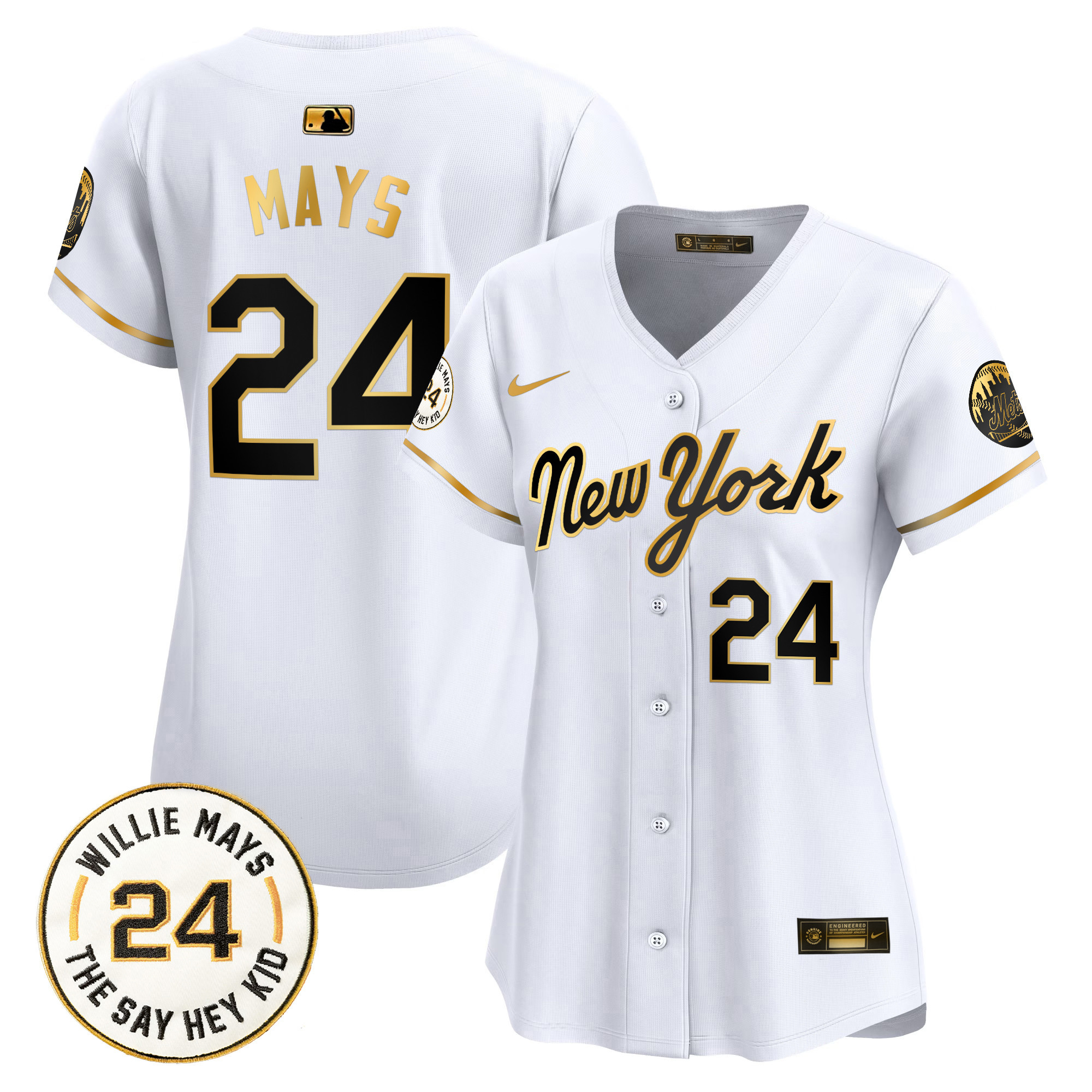 Women's Willie Mays New York Mets Willie Mays Patch Vapor Premier Limited New York Gold Jersey - All Stitched