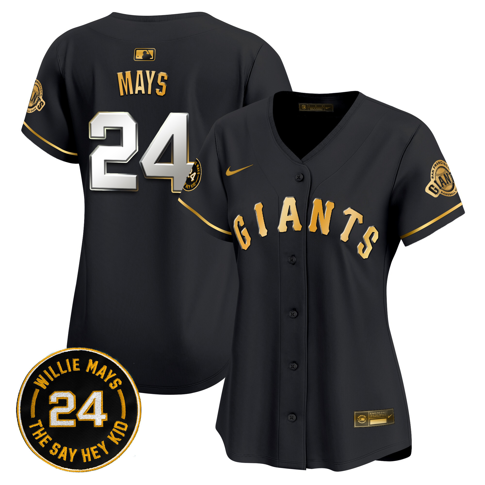 Women's Willie Mays San Francisco Giants 2024 Willie Mays Patch Vapor Premier Limited Black Gold Jersey - All Stitched