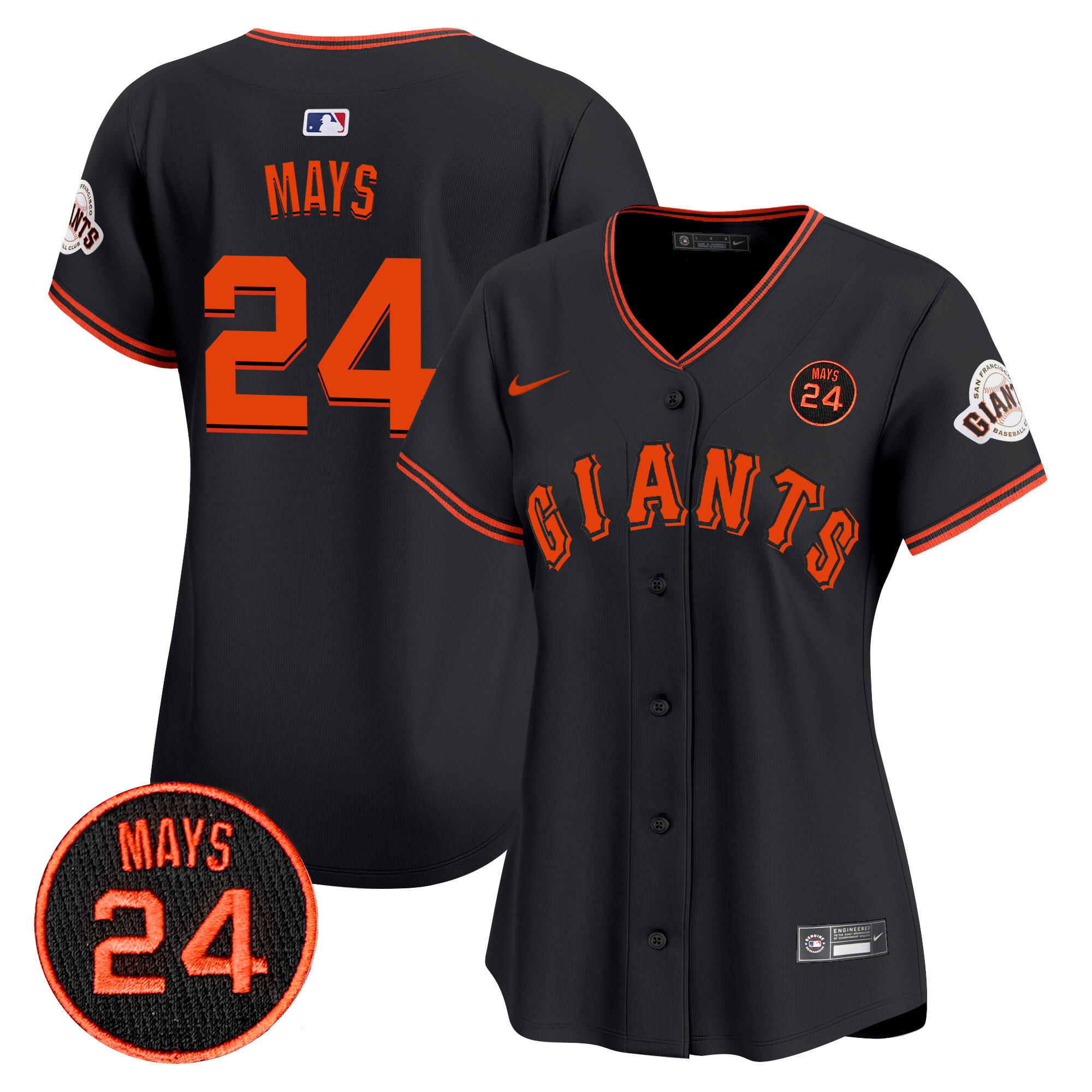 Women's Willie Mays San Francisco Giants 2024 Willie Mays Patch Vapor Premier Limited Black Jersey V3 - All Stitched