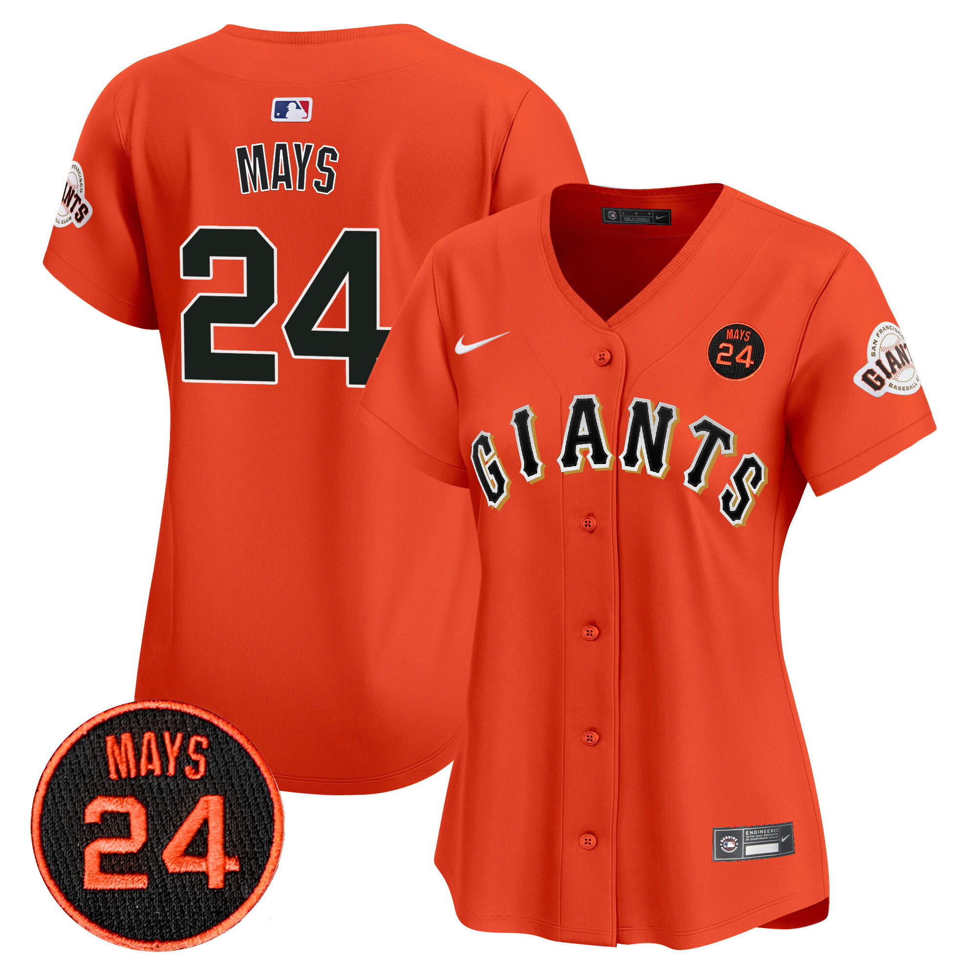 Women's Willie Mays San Francisco Giants 2024 Willie Mays Patch Vapor Premier Limited Orange Jersey V3 - All Stitched