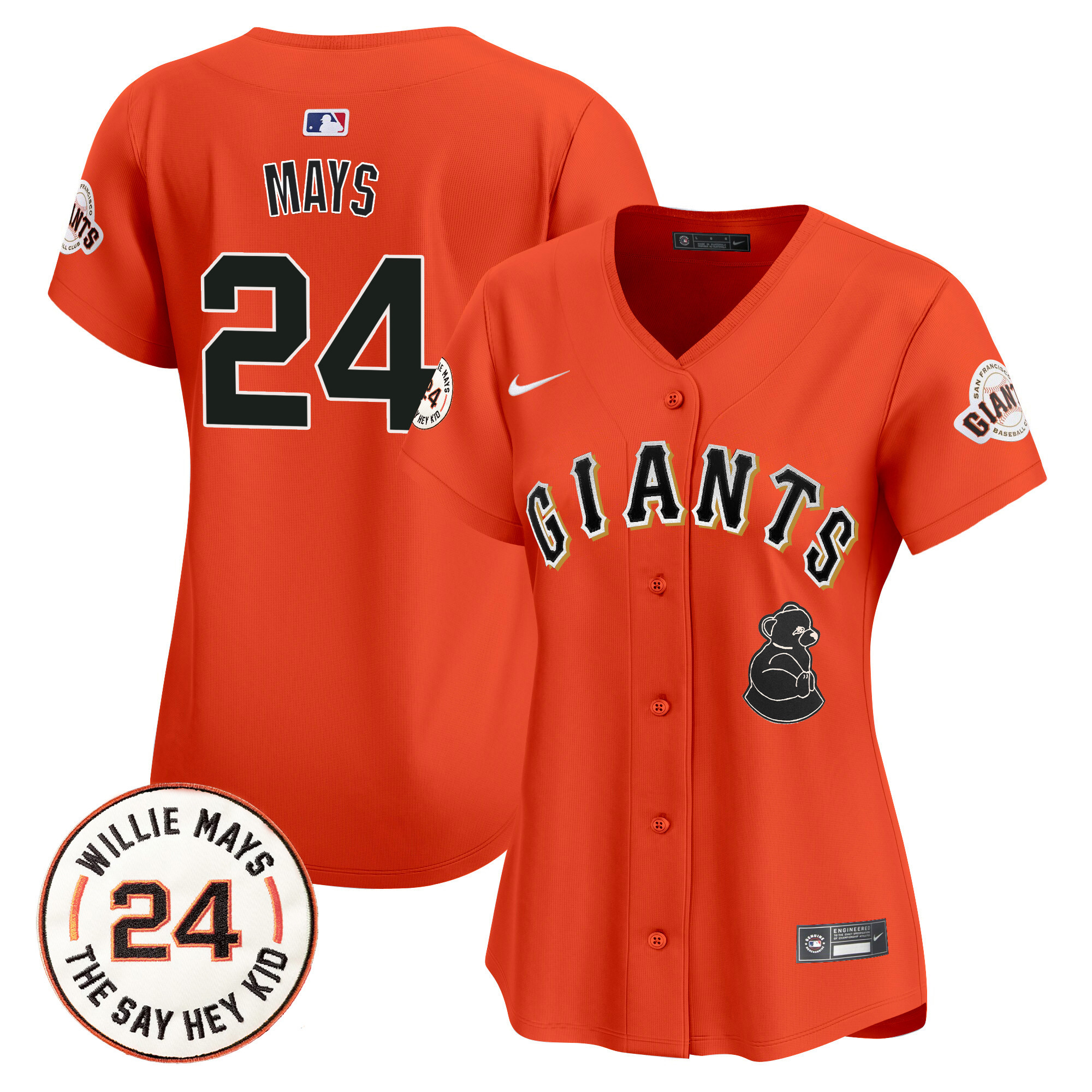 Women's Willie Mays San Francisco Giants 2024 Willie Mays Patch Vapor Premier Limited Orange Jersey V4 - All Stitched