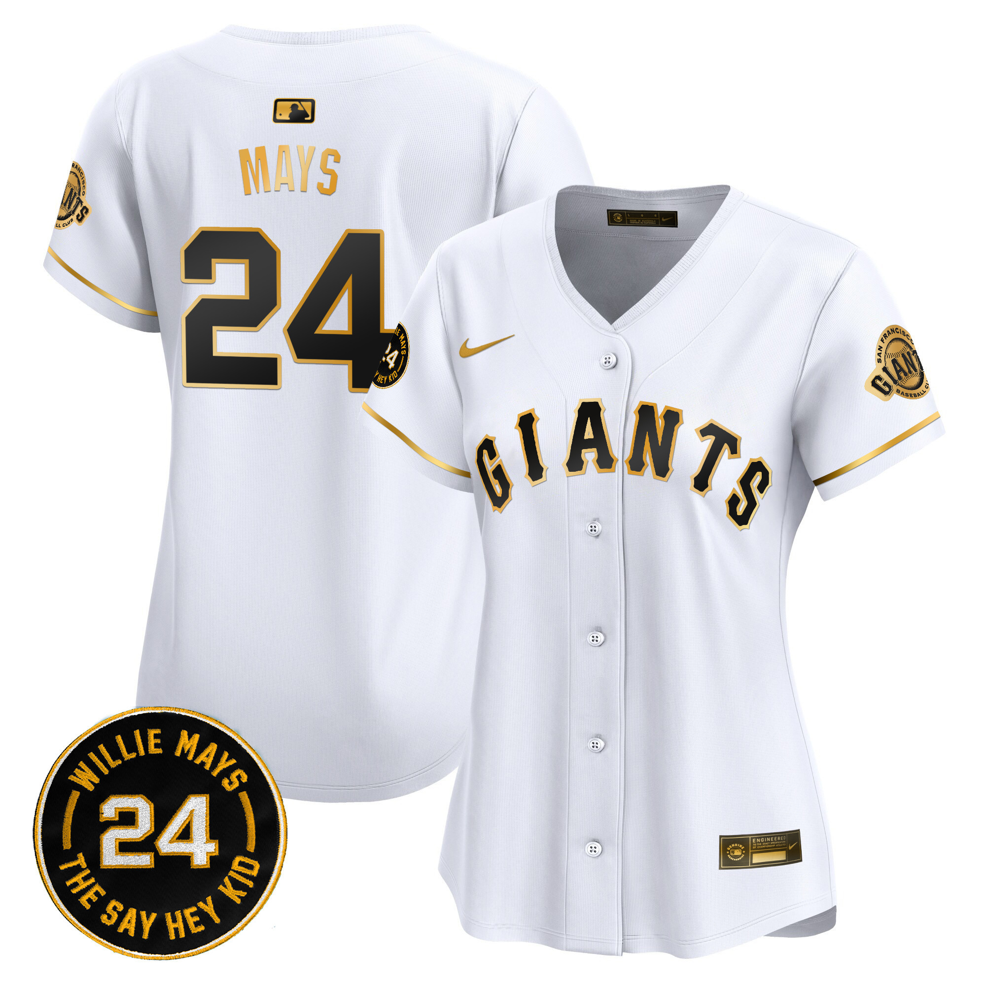 Women's Willie Mays San Francisco Giants 2024 Willie Mays Patch Vapor Premier Limited White Gold Jersey - All Stitched