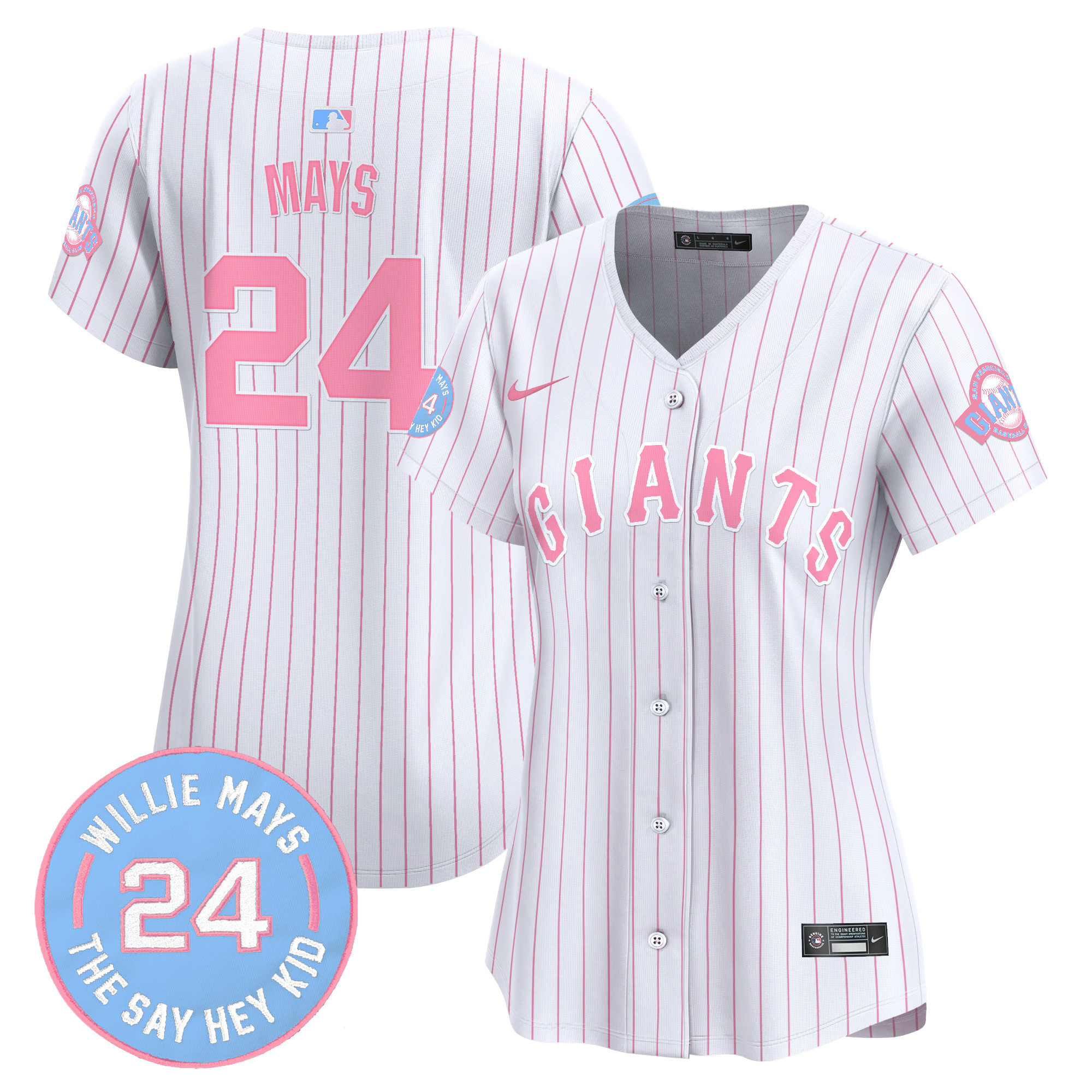 Women's Willie Mays Unisex San Francisco Giants Bubblegum Pink Vapor Premier Limited Pinstripe Jersey - All Stitched
