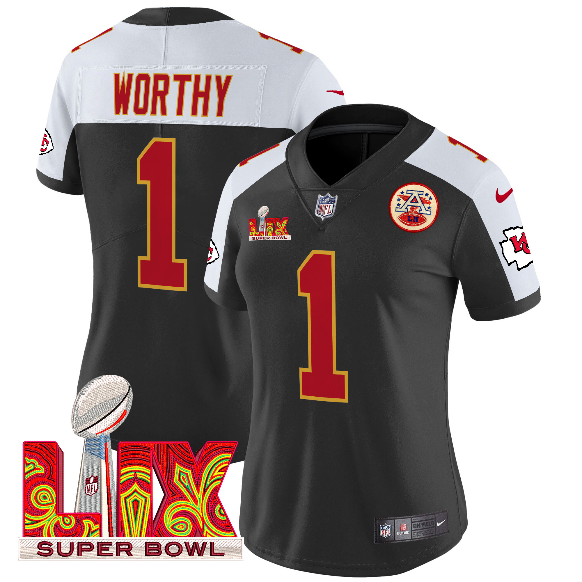 Women's Xavier Worthy Kansas City Chiefs Super Bowl LIX Patch Vapor Limited Black Alternate Jersey - All Stitched