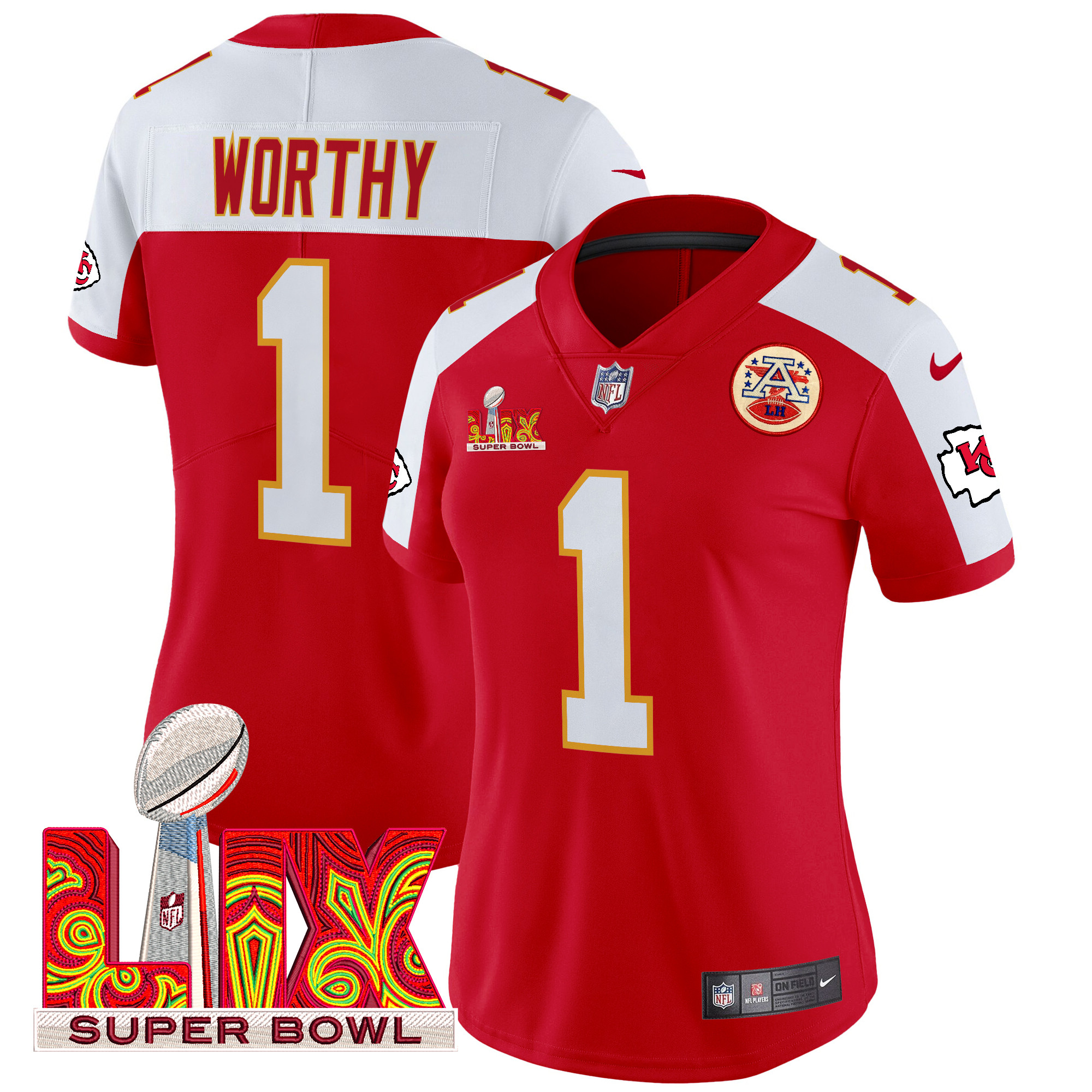 Women's Xavier Worthy Kansas City Chiefs Super Bowl LIX Patch Vapor Limited Red Alternate Jersey - All Stitched
