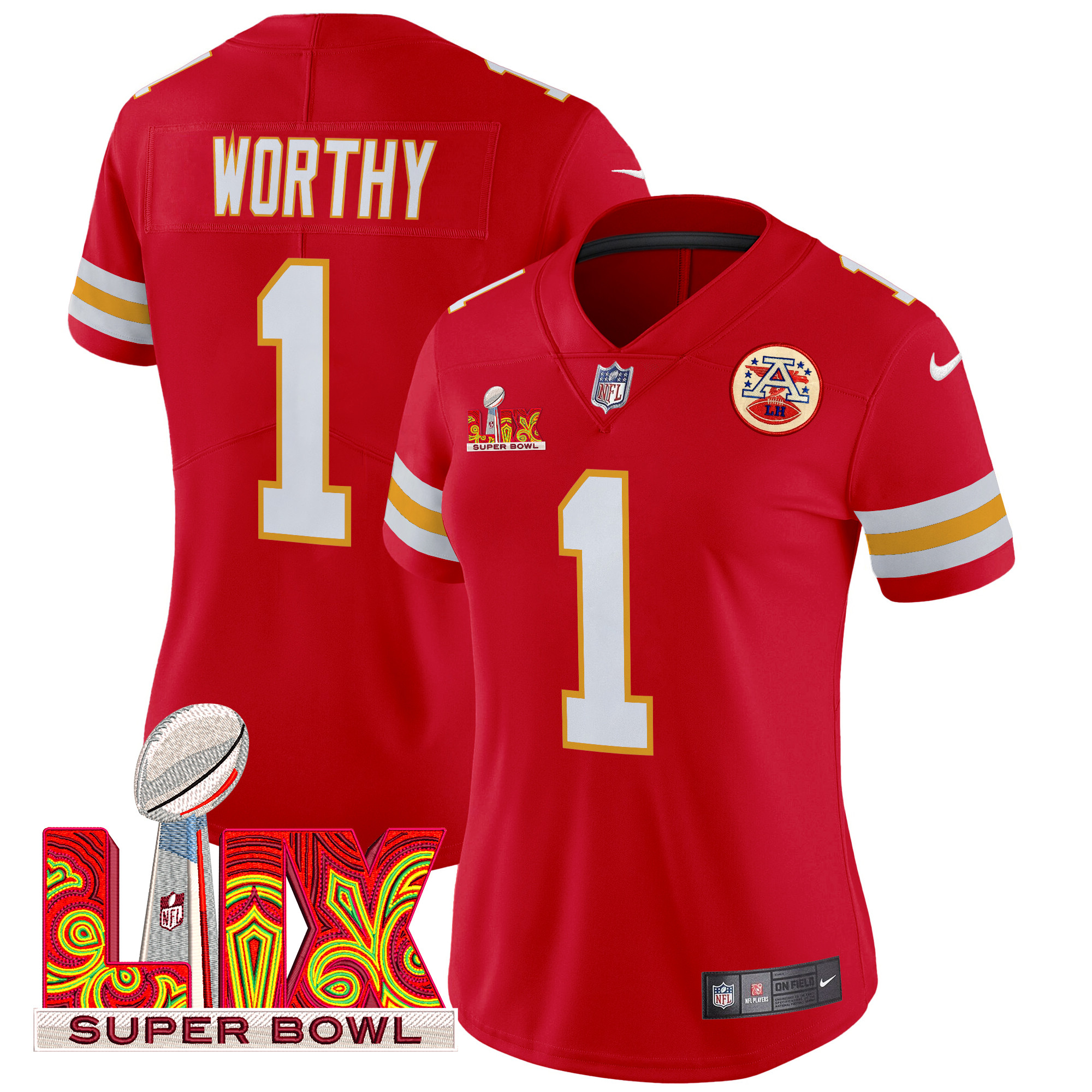 Women's Xavier Worthy Kansas City Chiefs Super Bowl LIX Patch Vapor Limited Red Jersey - All Stitched