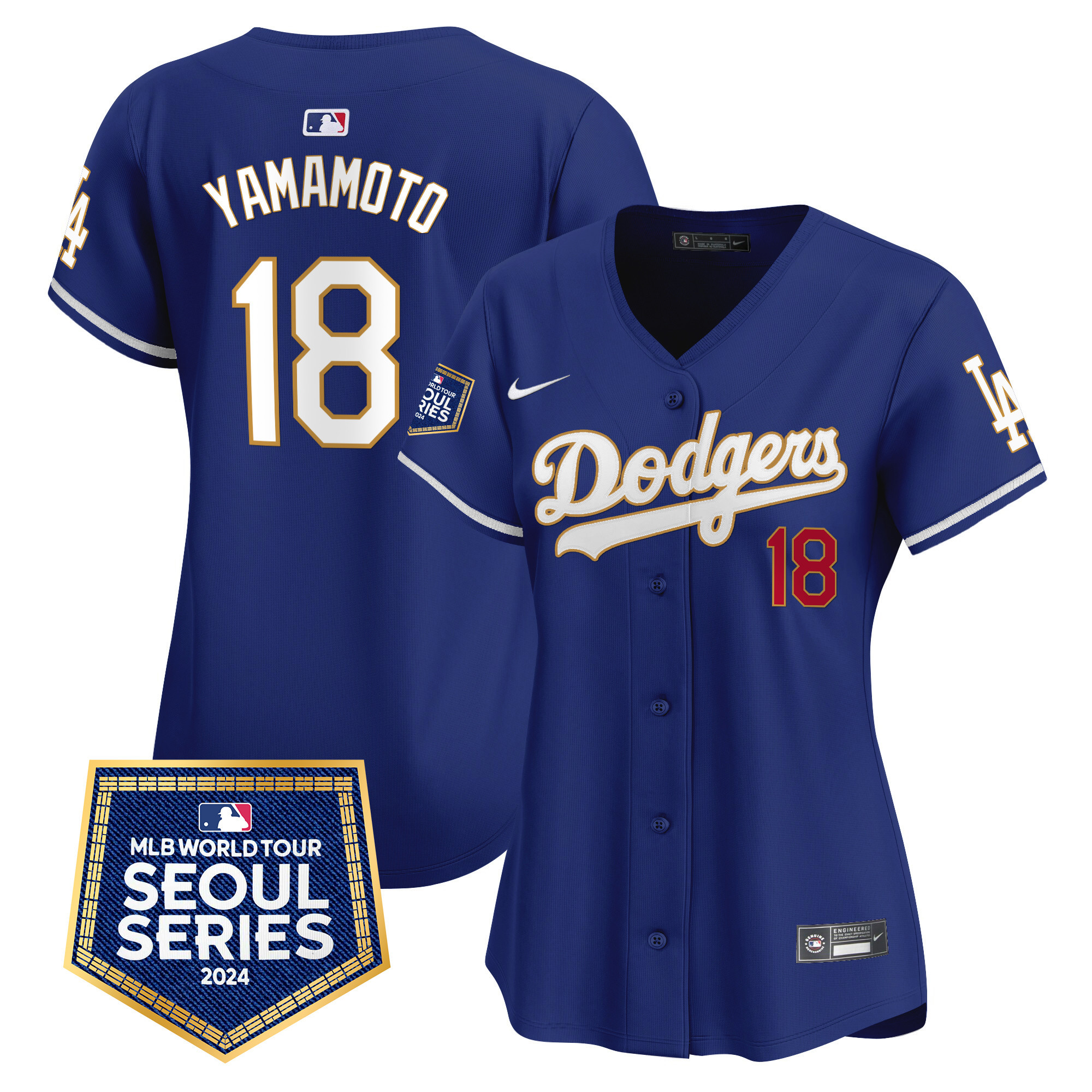 Women's Yamamoto Los Angeles Dodgers 2024 World Tour Seoul Series Patch Vapor Premier Limited Royal Jersey - All Stitched