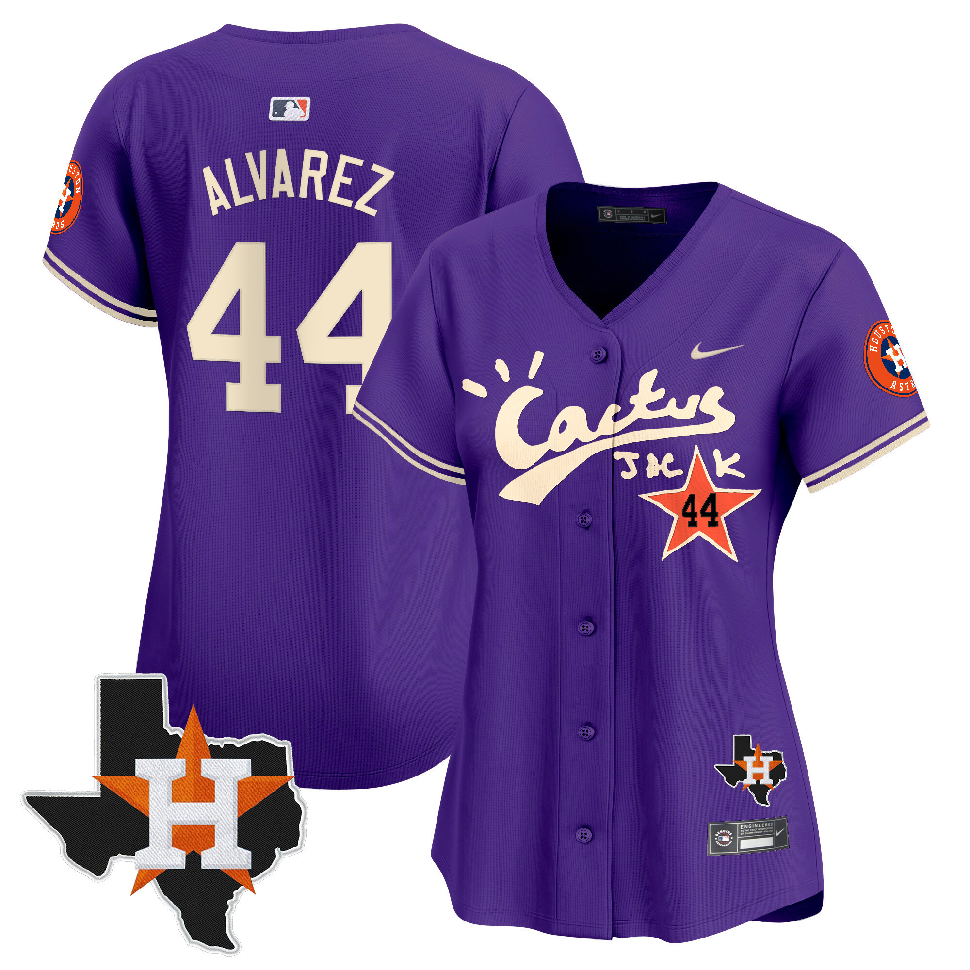 Women's Yordan ¡lvarez Houston Astros Cactus Jack Patch Vapor Premier Limited Purple Jersey V11 - Stitched