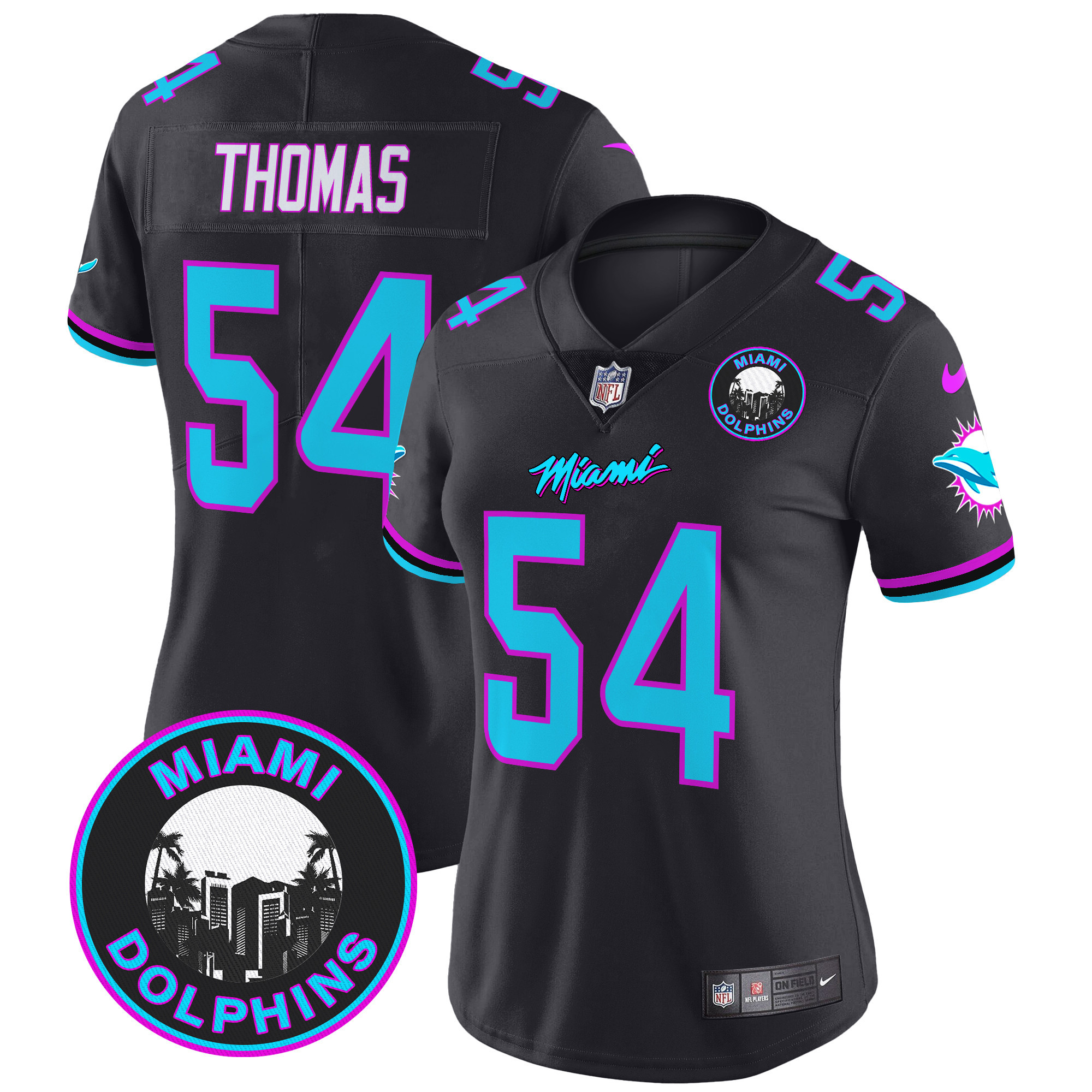 Women's Zach Thomas Miami Dolphins "Miami Vice" Vapor Limited Black Jersey V3 - All Stitched