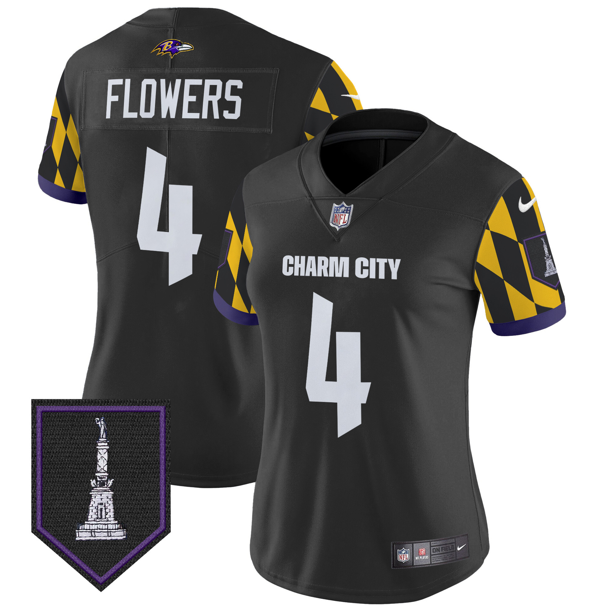 Women's Zay Flowers Baltimore Ravens City Edition Patch Vapor Limited Black Jersey - All Stitched
