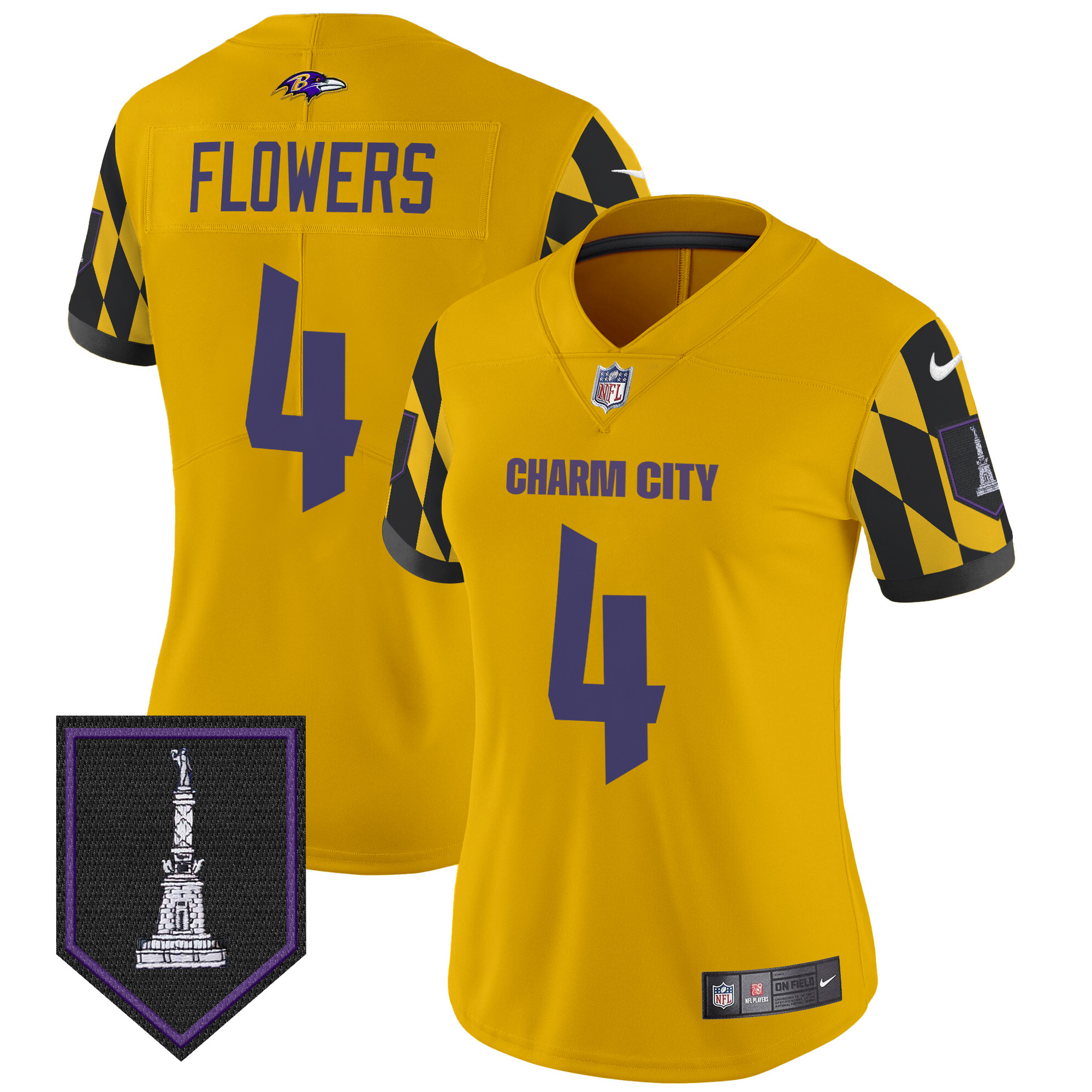 Women's Zay Flowers Baltimore Ravens City Edition Patch Vapor Limited Gold Jersey - All Stitched