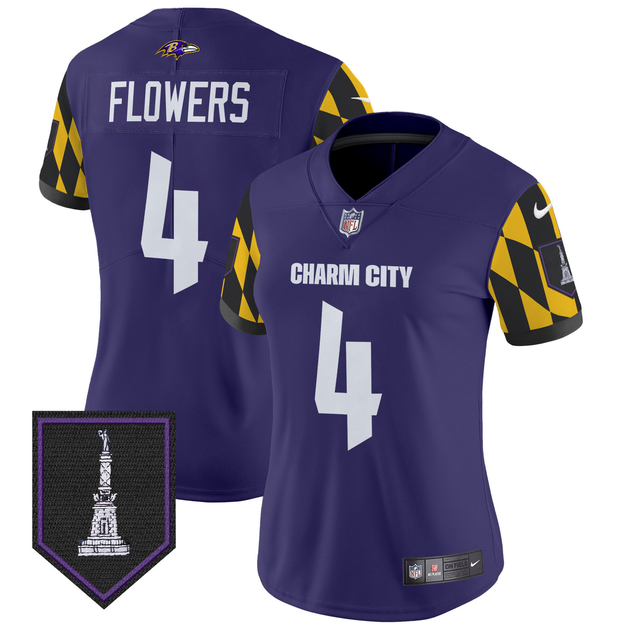 Women's Zay Flowers Baltimore Ravens City Edition Patch Vapor Limited Purple Jersey - All Stitched