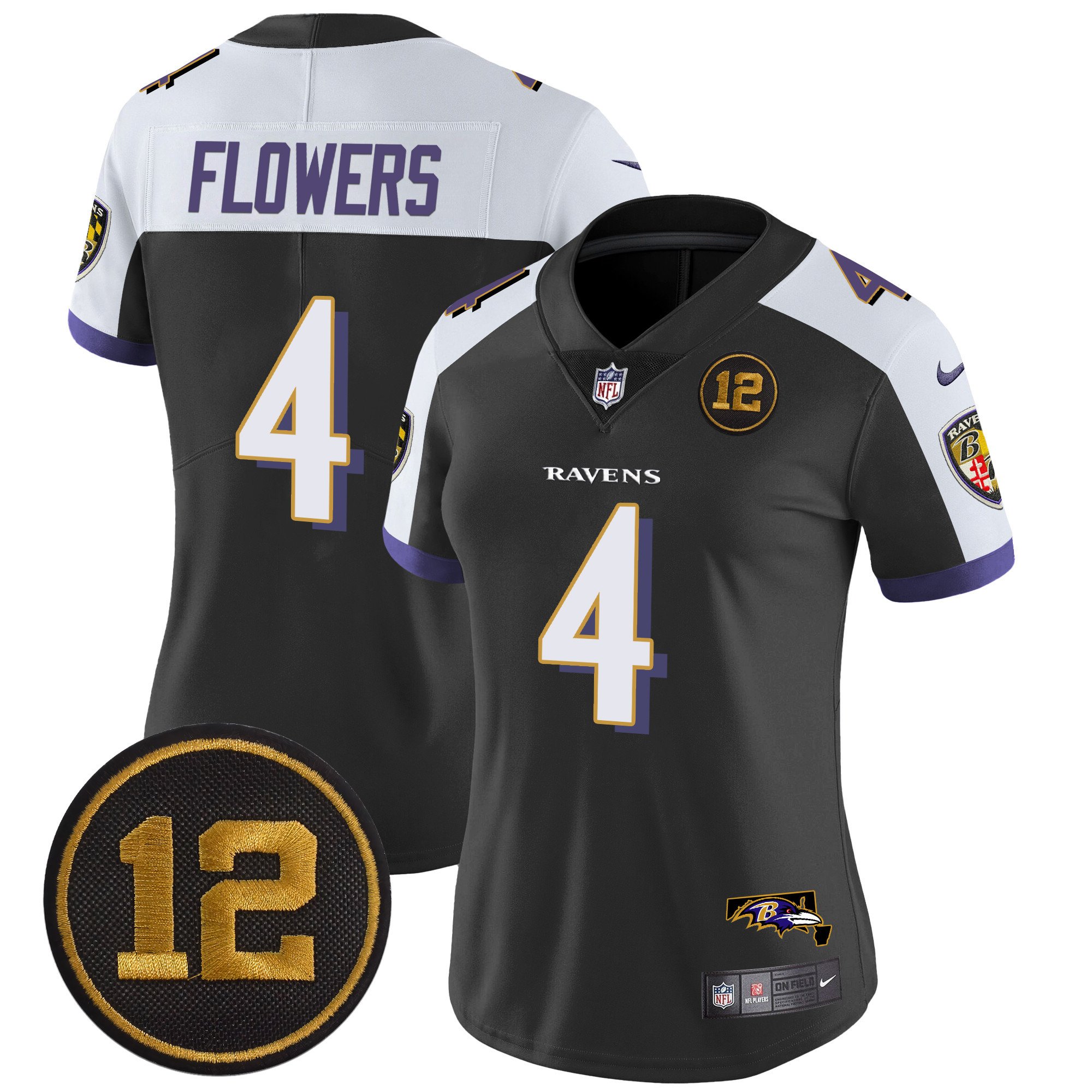 Women's Zay Flowers Baltimore Ravens Jacoby Jones Patch Vapor Limited Black Alternate Jersey - All Stitched