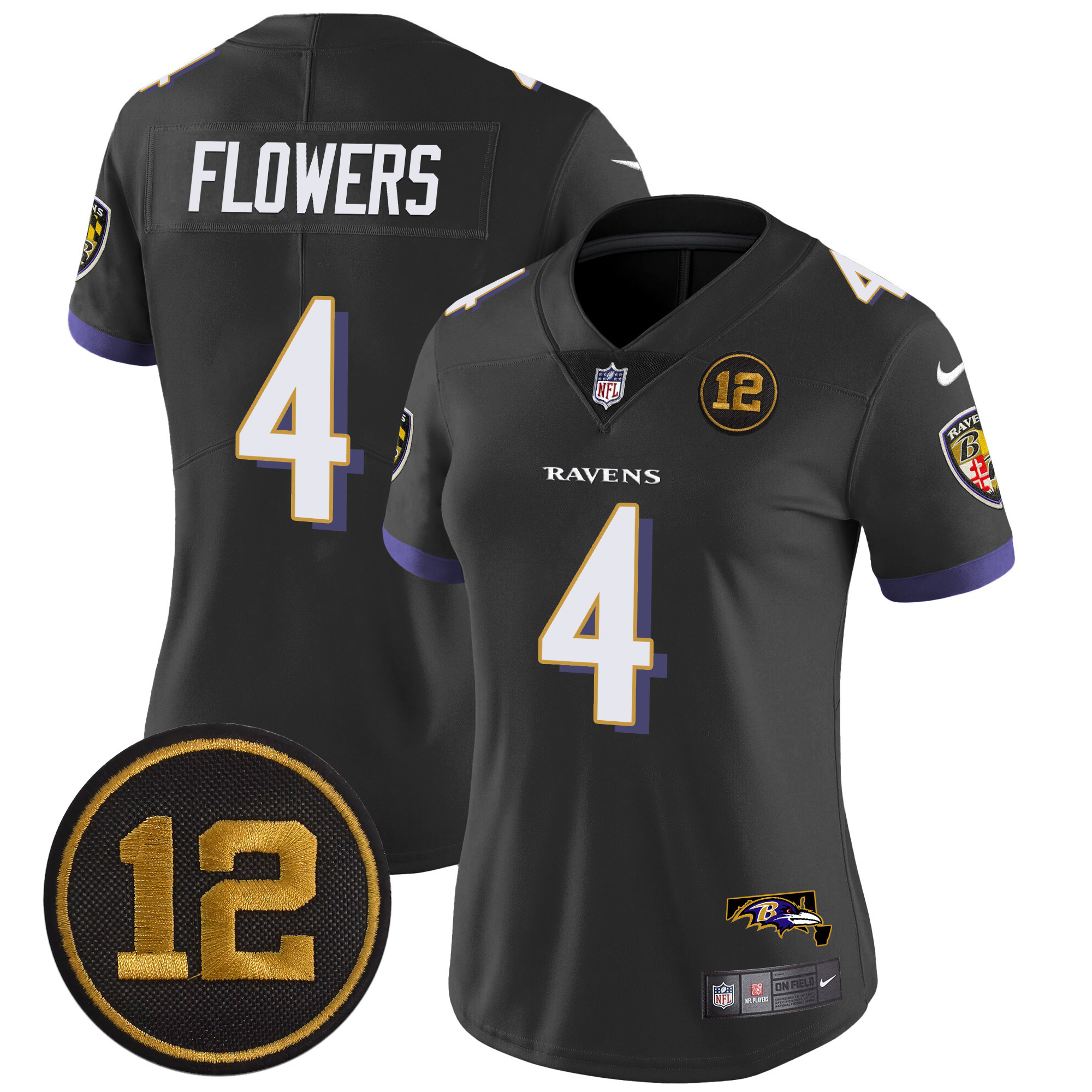 Women's Zay Flowers Baltimore Ravens Jacoby Jones Patch Vapor Limited Black Jersey - All Stitched
