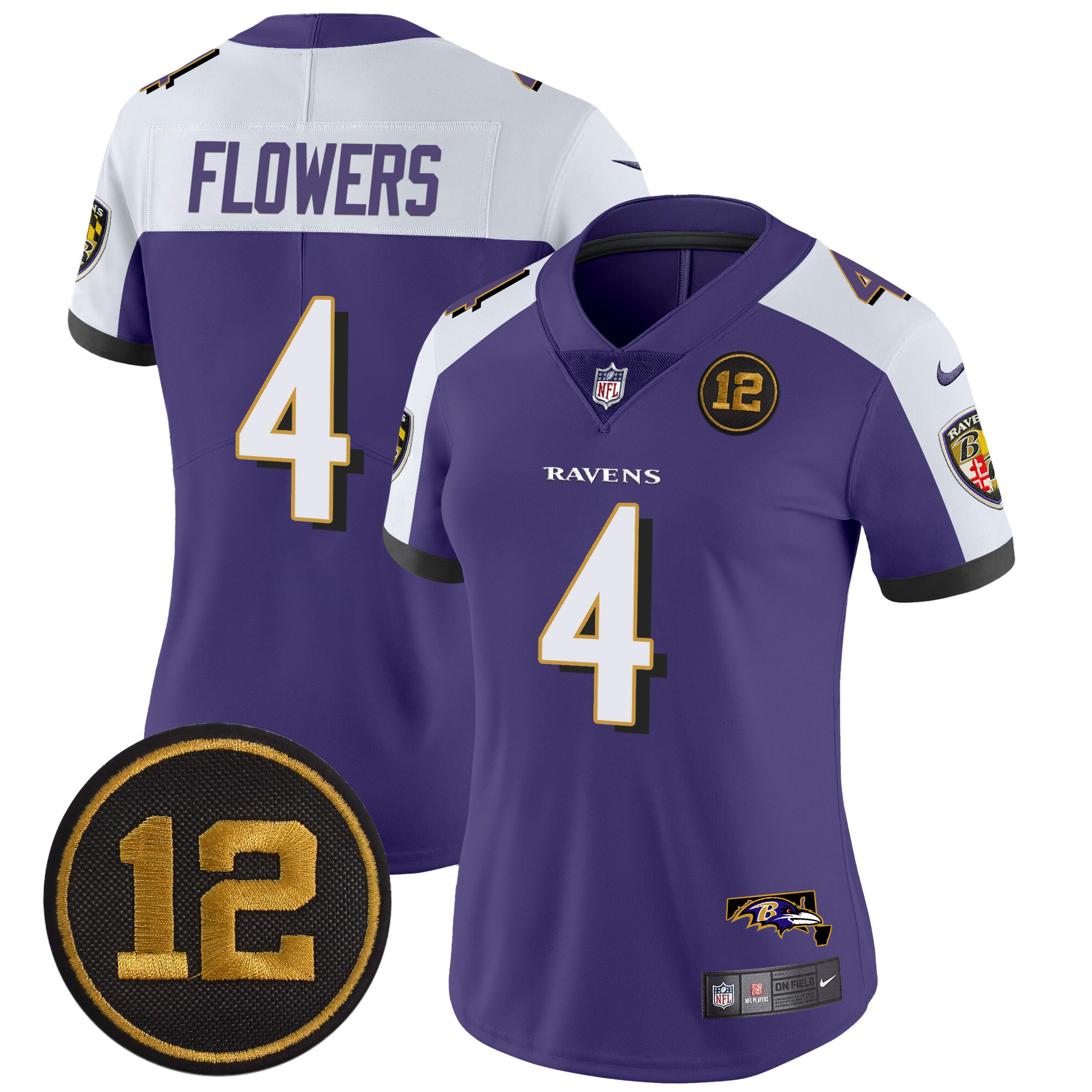 Women's Zay Flowers Baltimore Ravens Jacoby Jones Patch Vapor Limited Purple Alternate Jersey - All Stitched