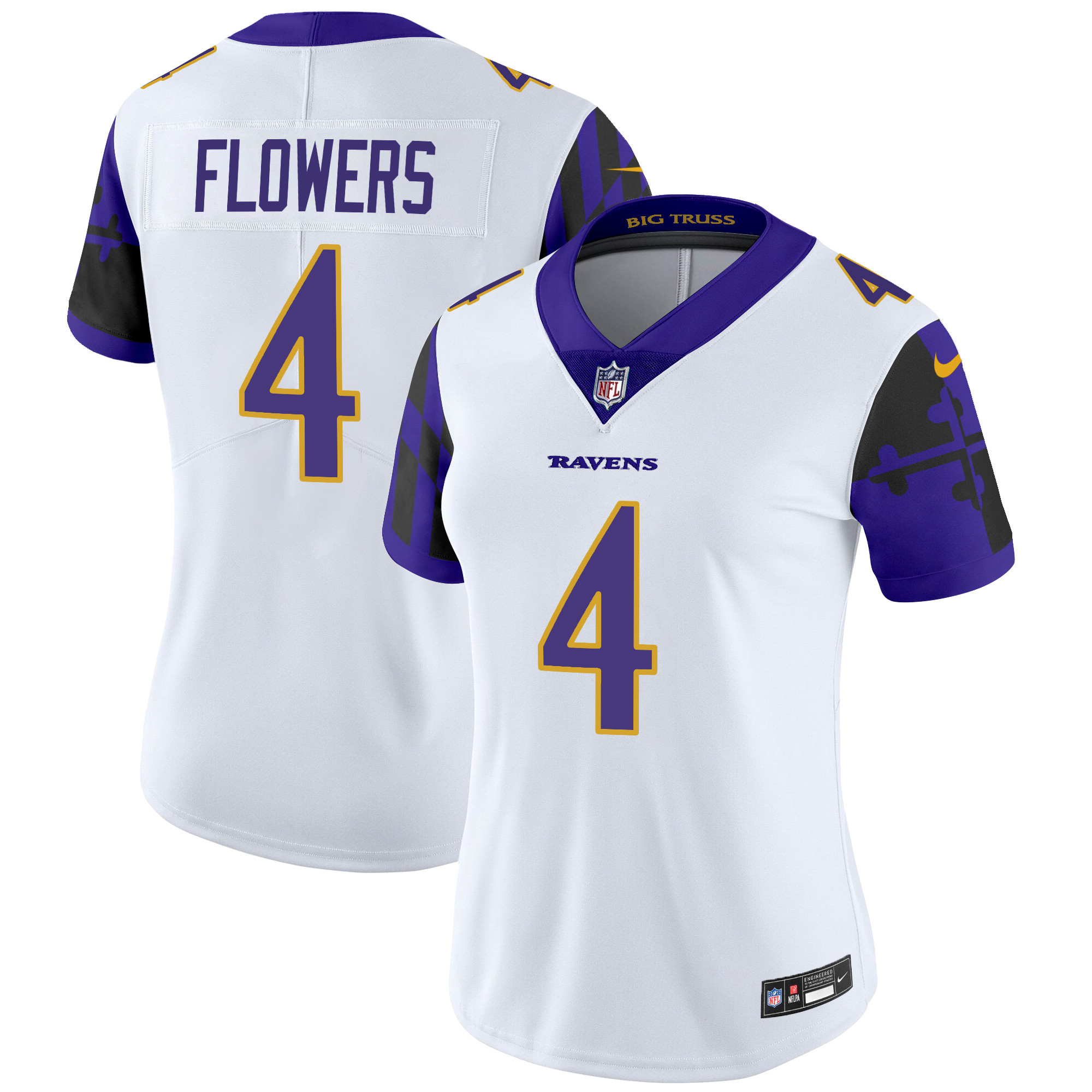 Women's Zay Flowers Baltimore Ravens Maryland Flag Vapor Limited White Jersey - All Stitched