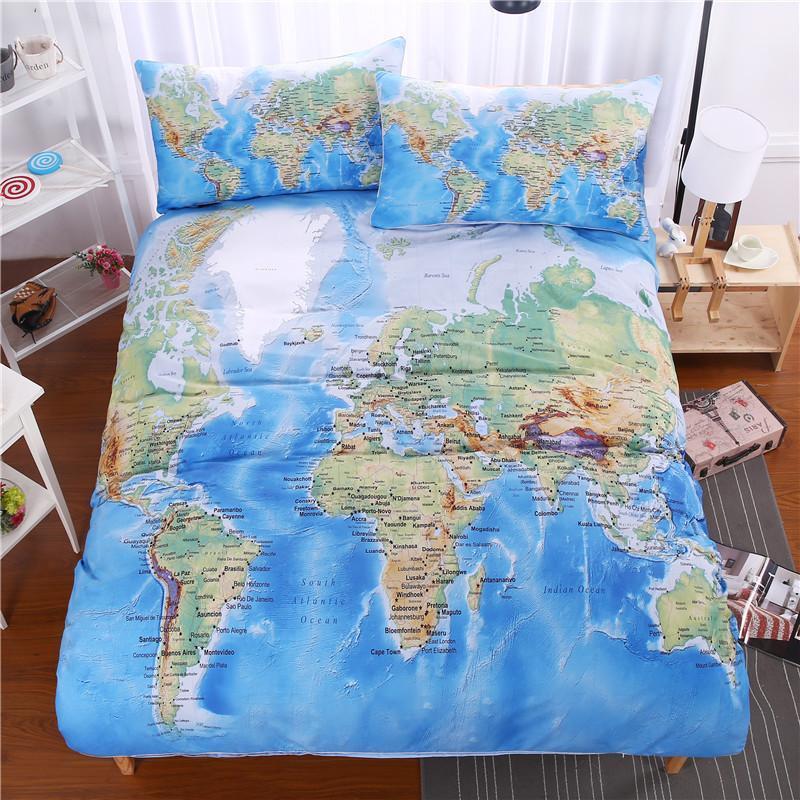 World Map Duvet Cover Bedding Set