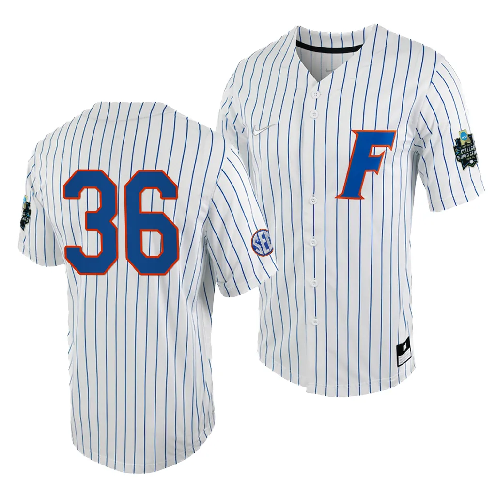 Wyatt Langford Florida Gators #36 White Royal 2023 College World Series NCAA Jersey