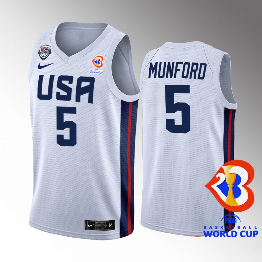 Xavier Munford #5 USA Team 2023 FIBA World Cup White Jersey Home