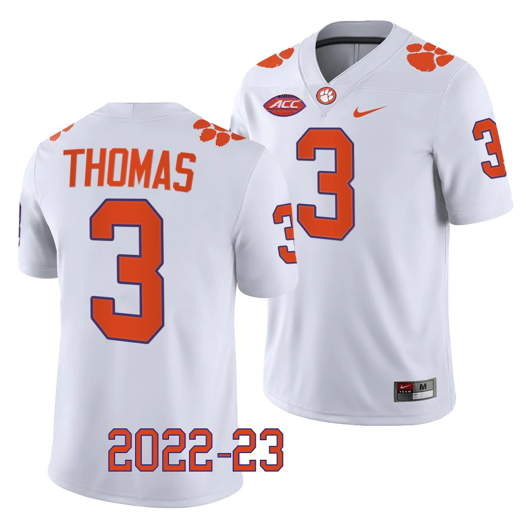 Xavier Thomas Clemson Tigers #3 White Jersey 2022-23 College Men's Game Uniform