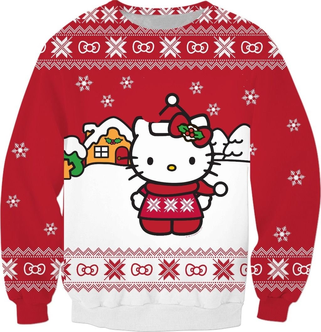 Xmas Gift Red White Hello Kitty Christmas Sweater