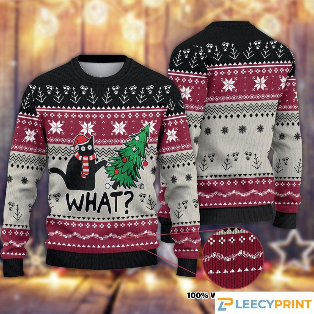 Xmas Tree Santa Black Cat Christmas Sweater