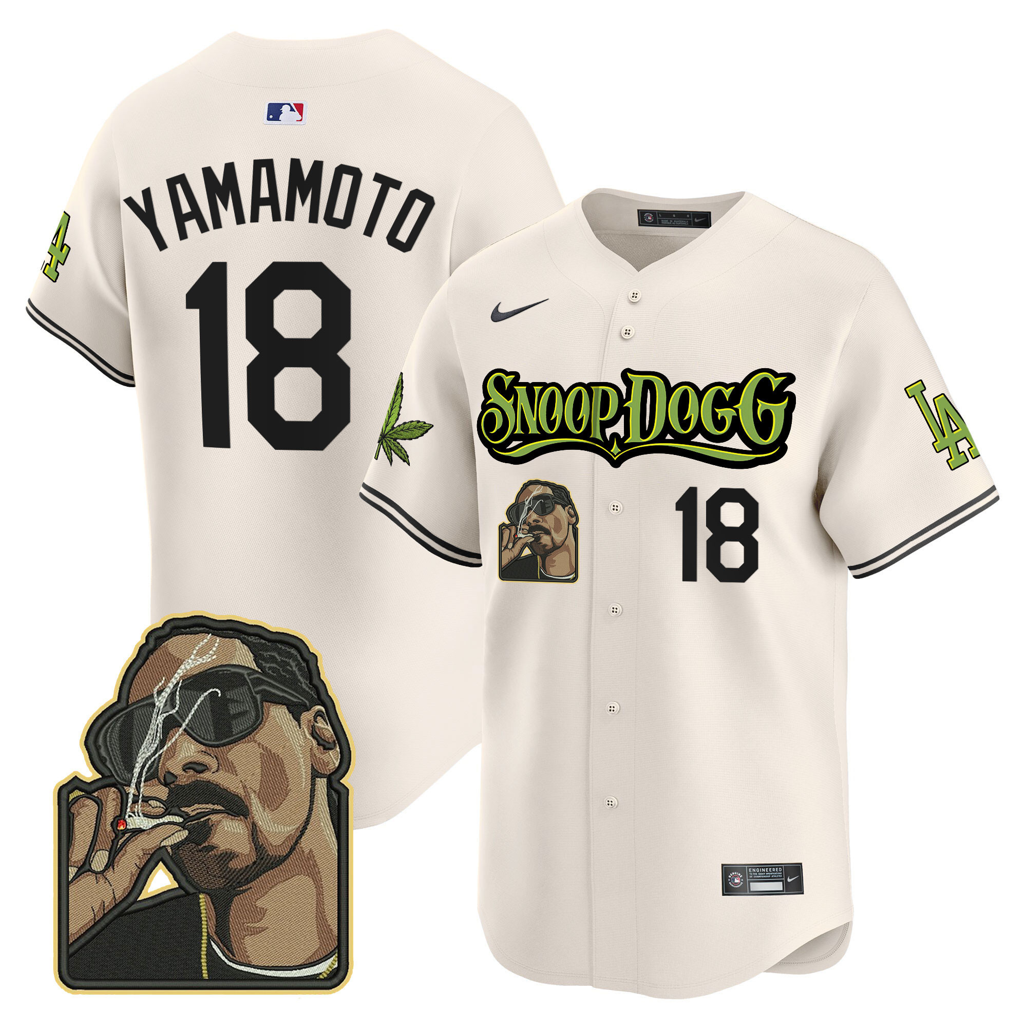 Yamamoto Men's Los Angeles Dodgers Snoop Dogg Vapor Premier Limited Cream Jersey - All Stitched