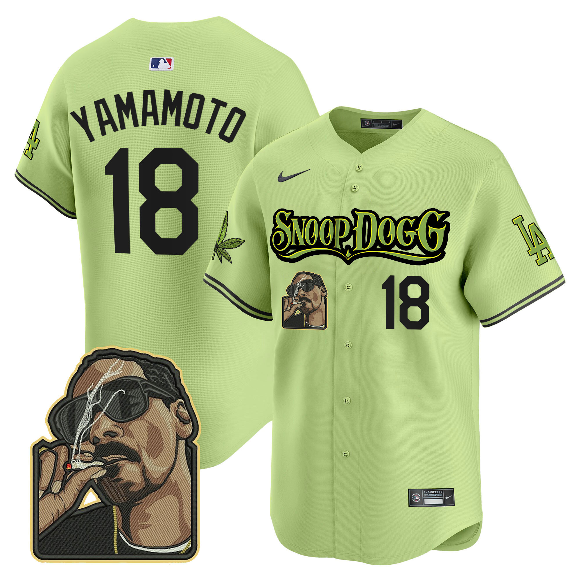 Yamamoto Men's Los Angeles Dodgers Snoop Dogg Vapor Premier Limited Light Green Jersey - All Stitched