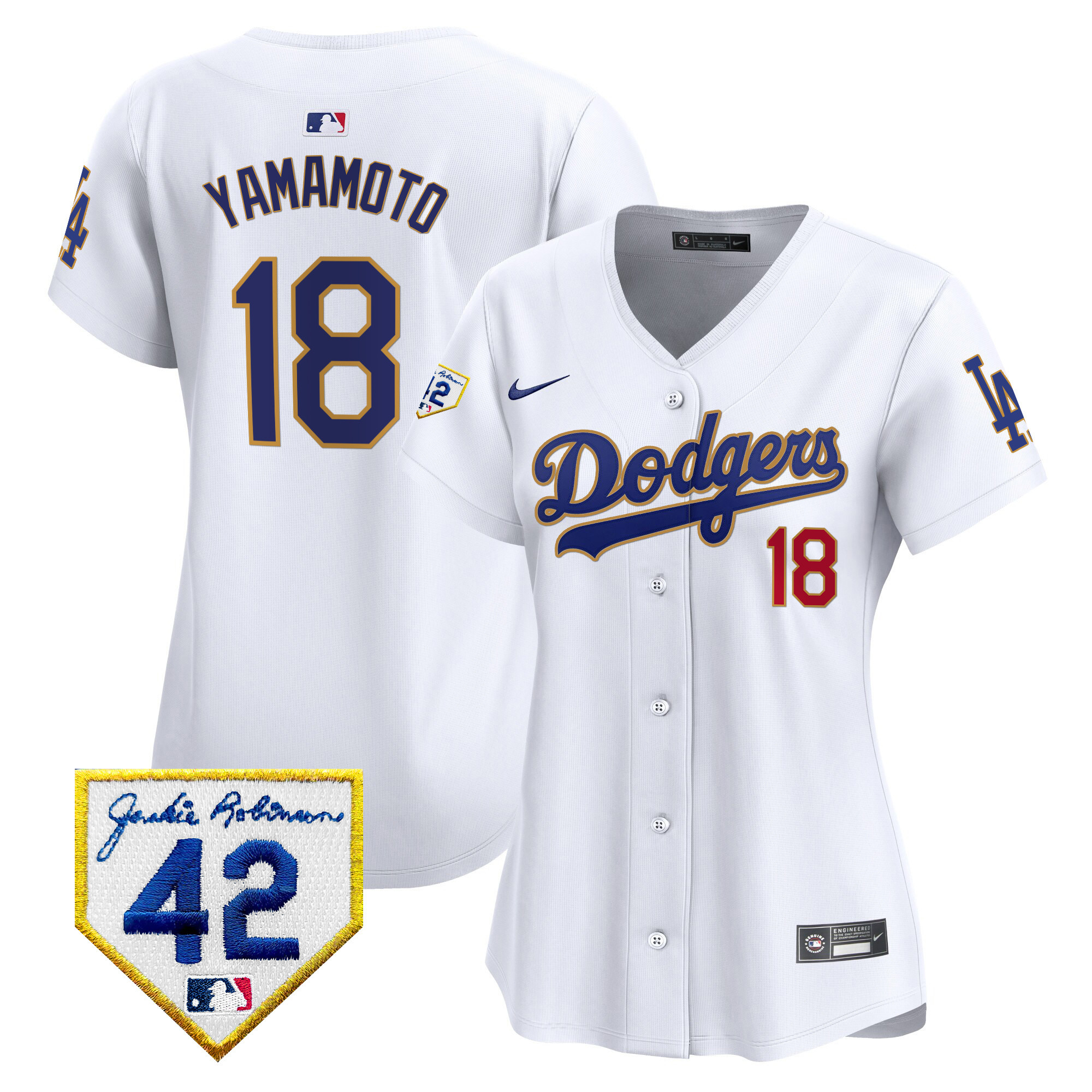 Yamamoto Women's Los Angeles Dodgers 2024 Jackie Robinson Patch Vapor Premier Limited White Jersey - All Stitched
