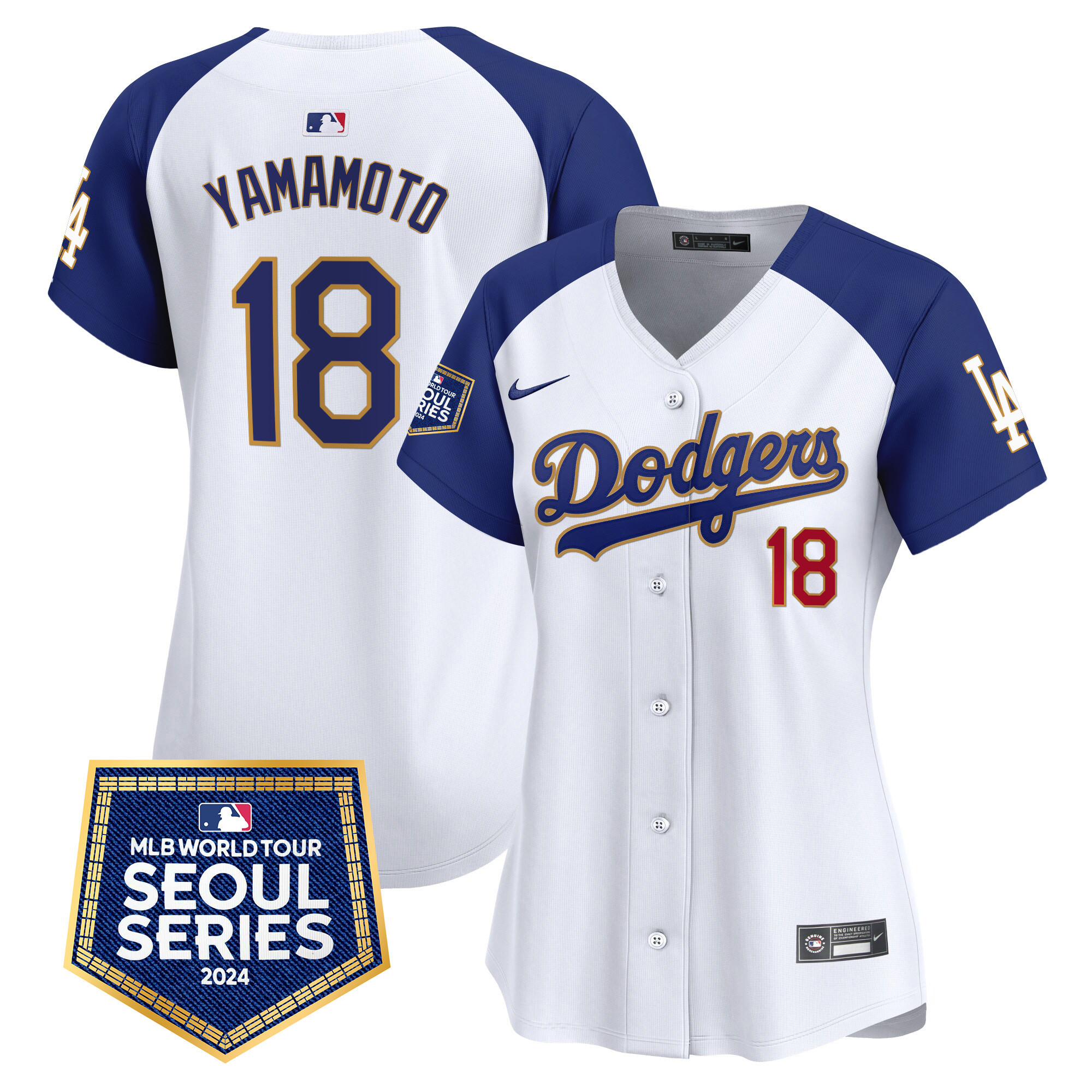 Yamamoto Women's Los Angeles Dodgers 2024 World Tour Seoul Series Patch Vapor Premier Limited White Alternate Jersey - All Stitched