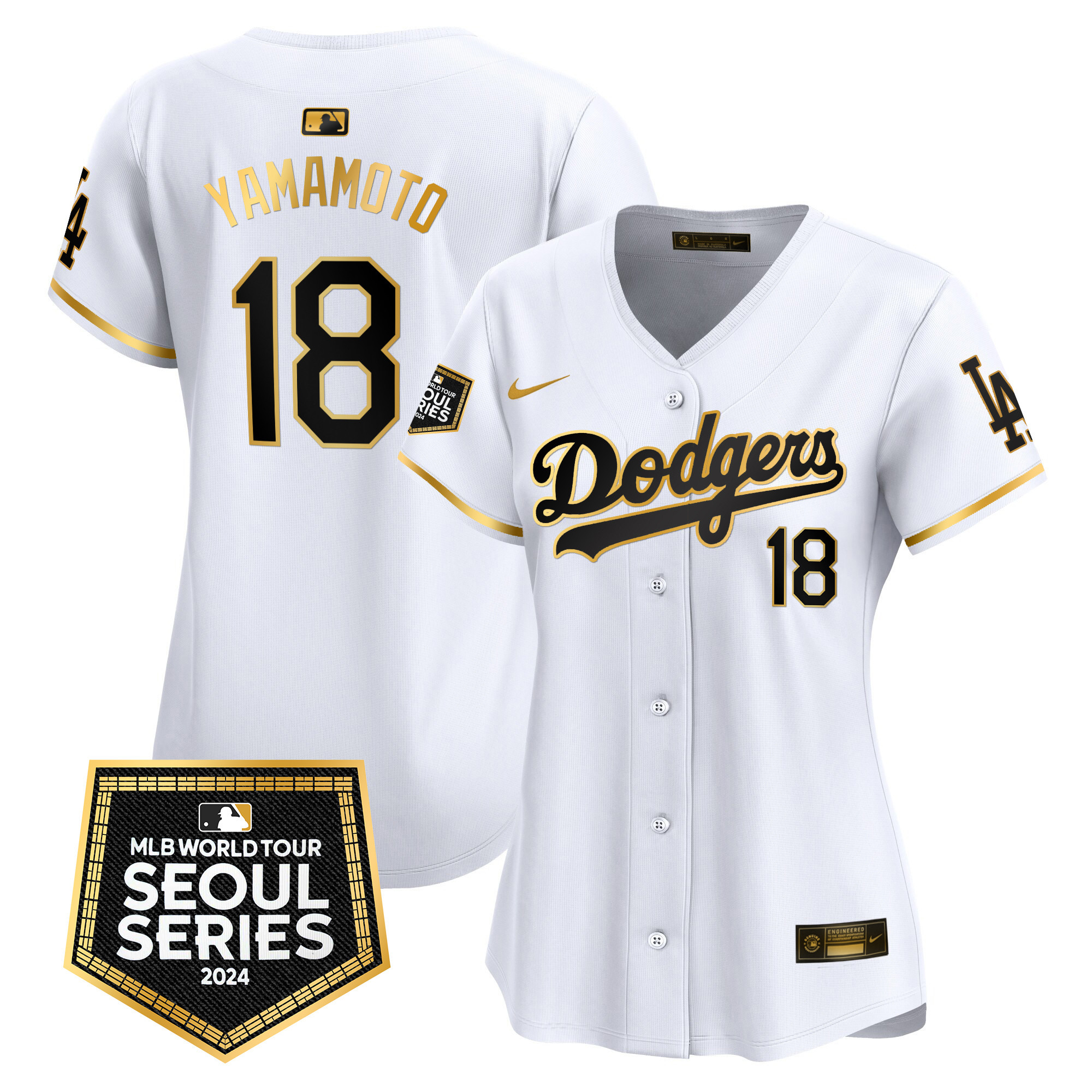 Yamamoto Women's Los Angeles Dodgers 2024 World Tour Seoul Series Patch Vapor Premier Limited White Gold Jersey - All Stitched