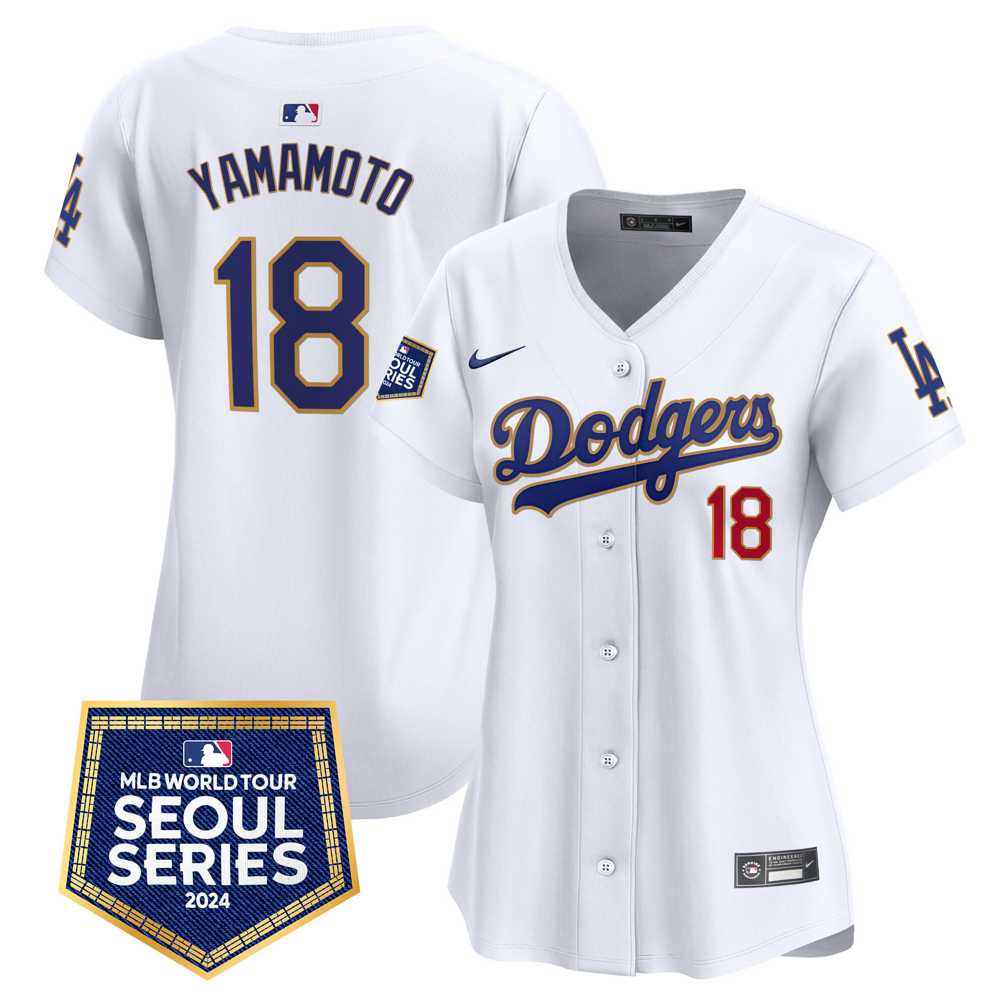 Yamamoto Women's Los Angeles Dodgers 2024 World Tour Seoul Series Patch Vapor Premier Limited White Jersey - All Stitched