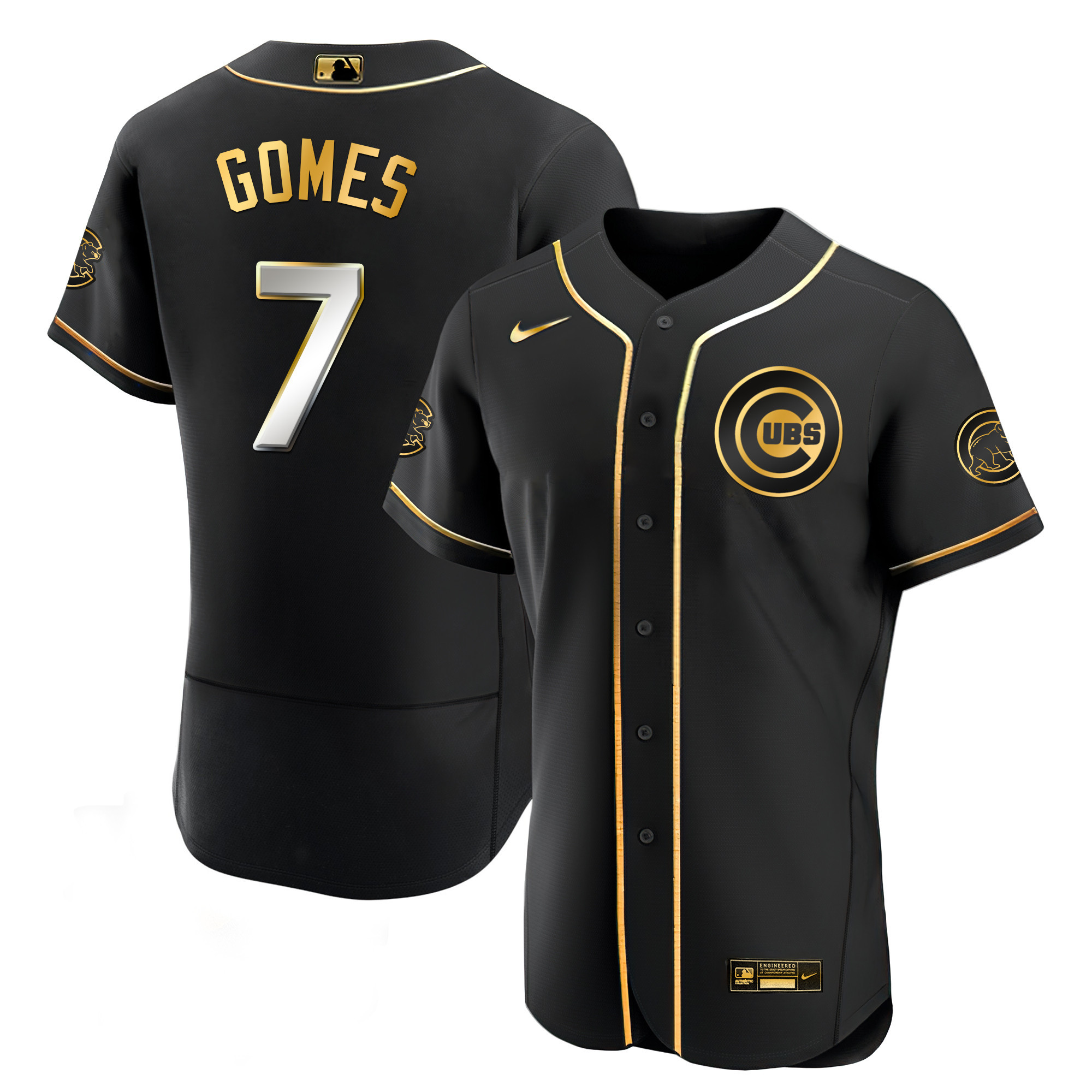 Yan Gomes Men's Chicago Cubs Black Limited & Gold Flex Black Limited Jersey - All Stitched