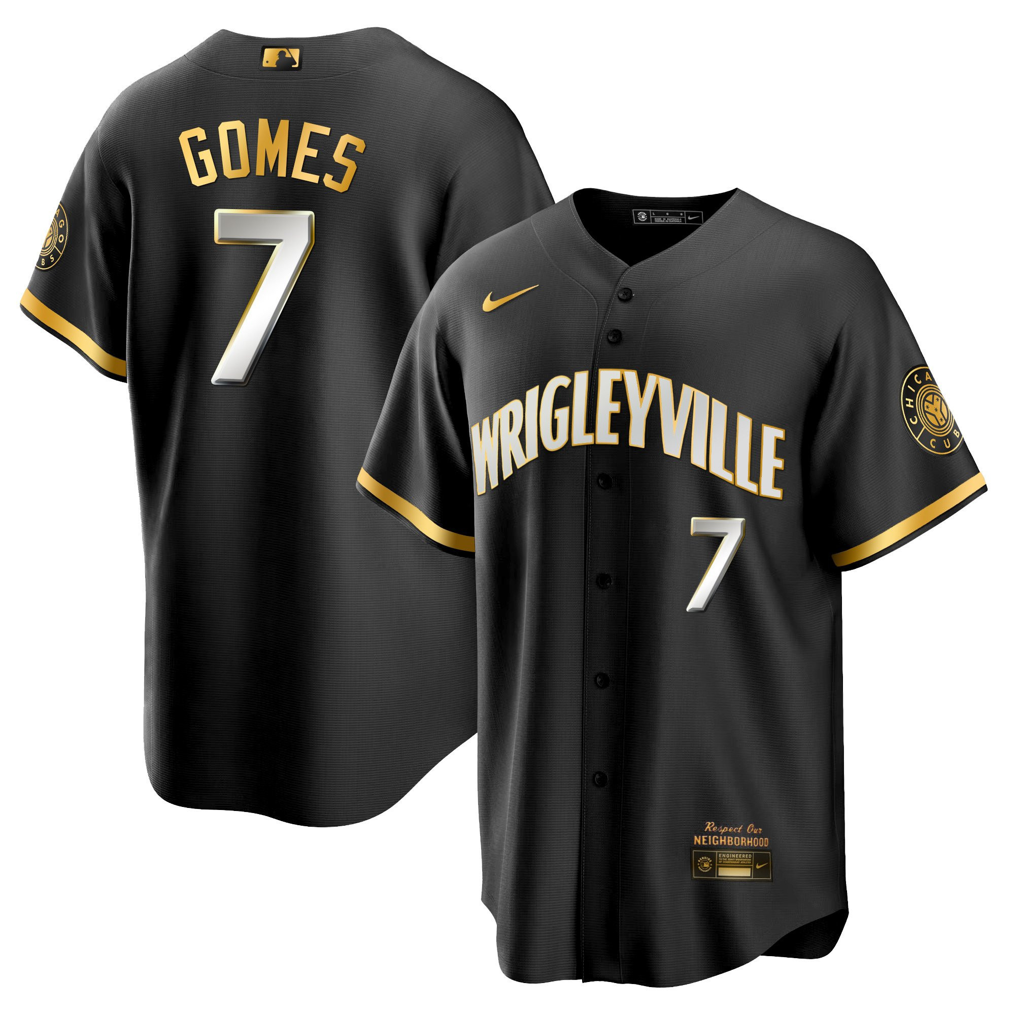 Yan Gomes Men's Chicago Cubs City Connect Gold Cool Black Limited Jersey - All Stitched