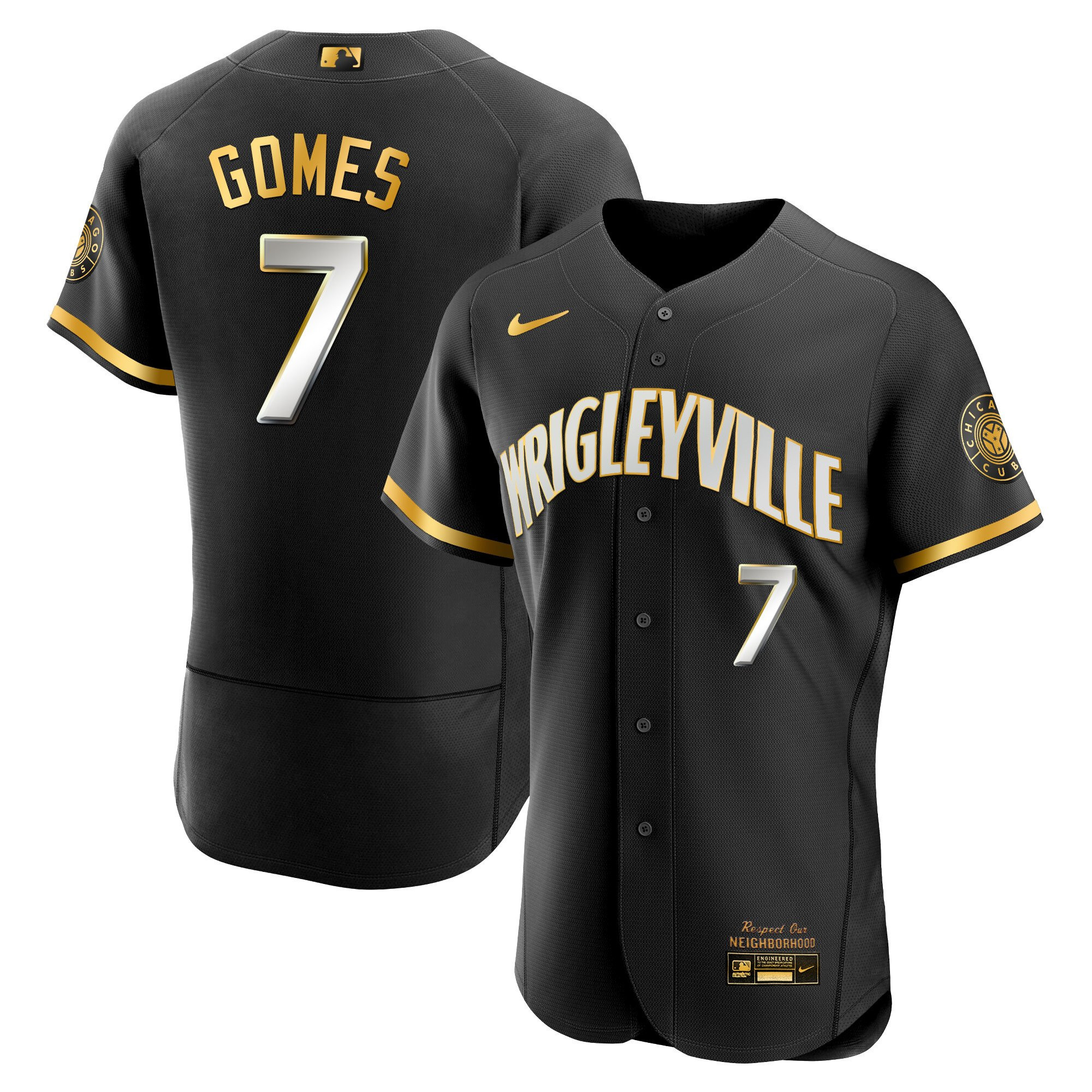 Yan Gomes Men's Chicago Cubs City Connect Gold Flex Black Limited Jersey - All Stitched