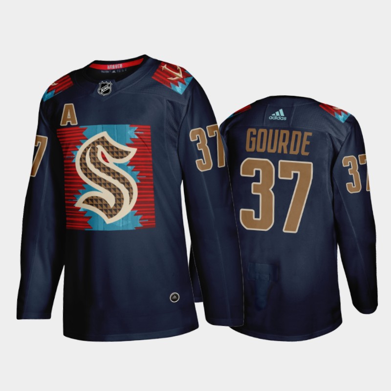 Yanni Gourde Seattle Kraken Karuk Art-inspired Jersey Blue #37 Indigenous Peoples Night