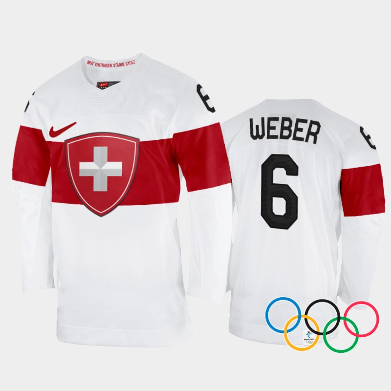 Yannick Weber Switzerland White Away Jersey 2022 Winter Olympics