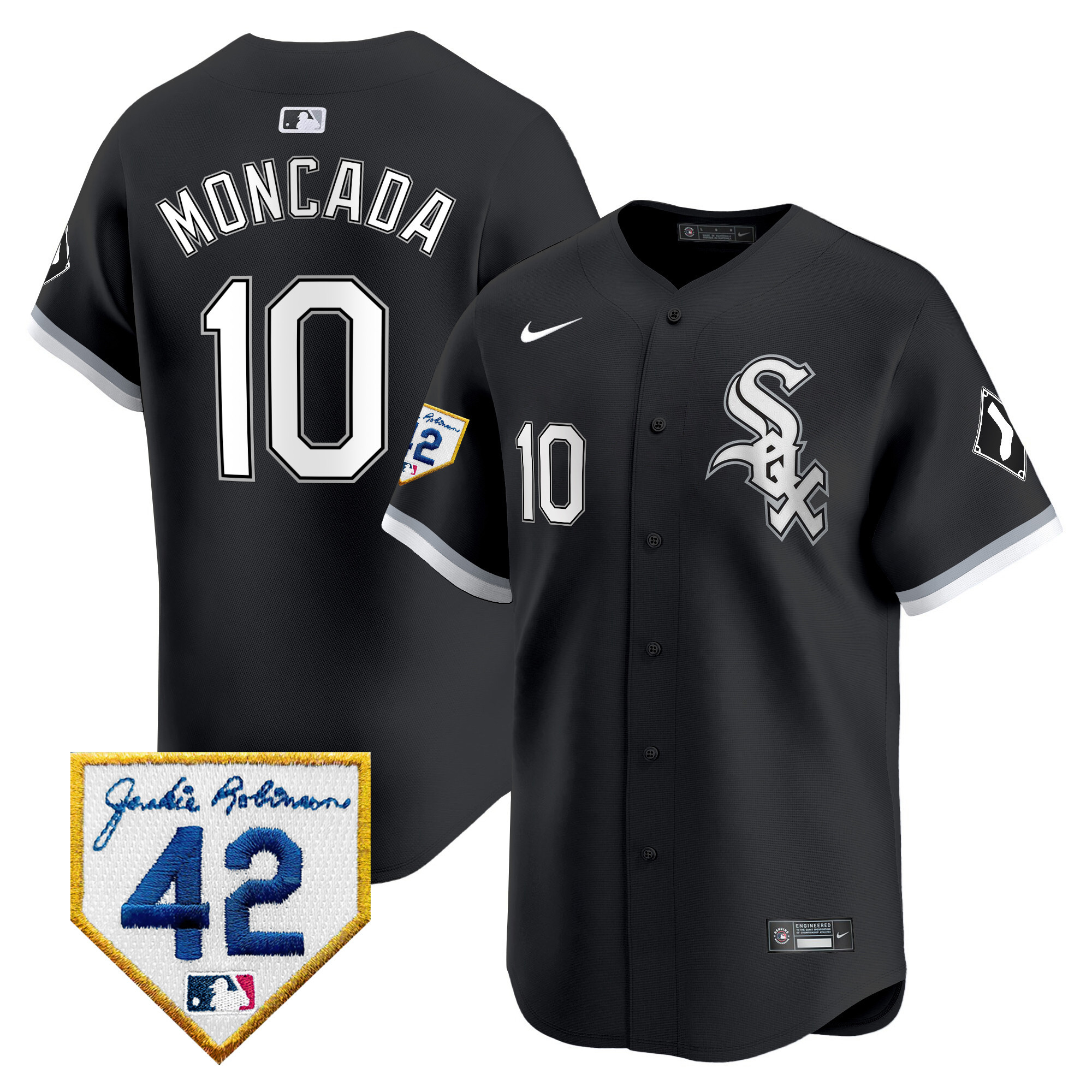 Yoan Moncada Men's Chicago White Sox 2024 Jackie Robinson Patch Vapor Premier Limited Black Jersey - All Stitched