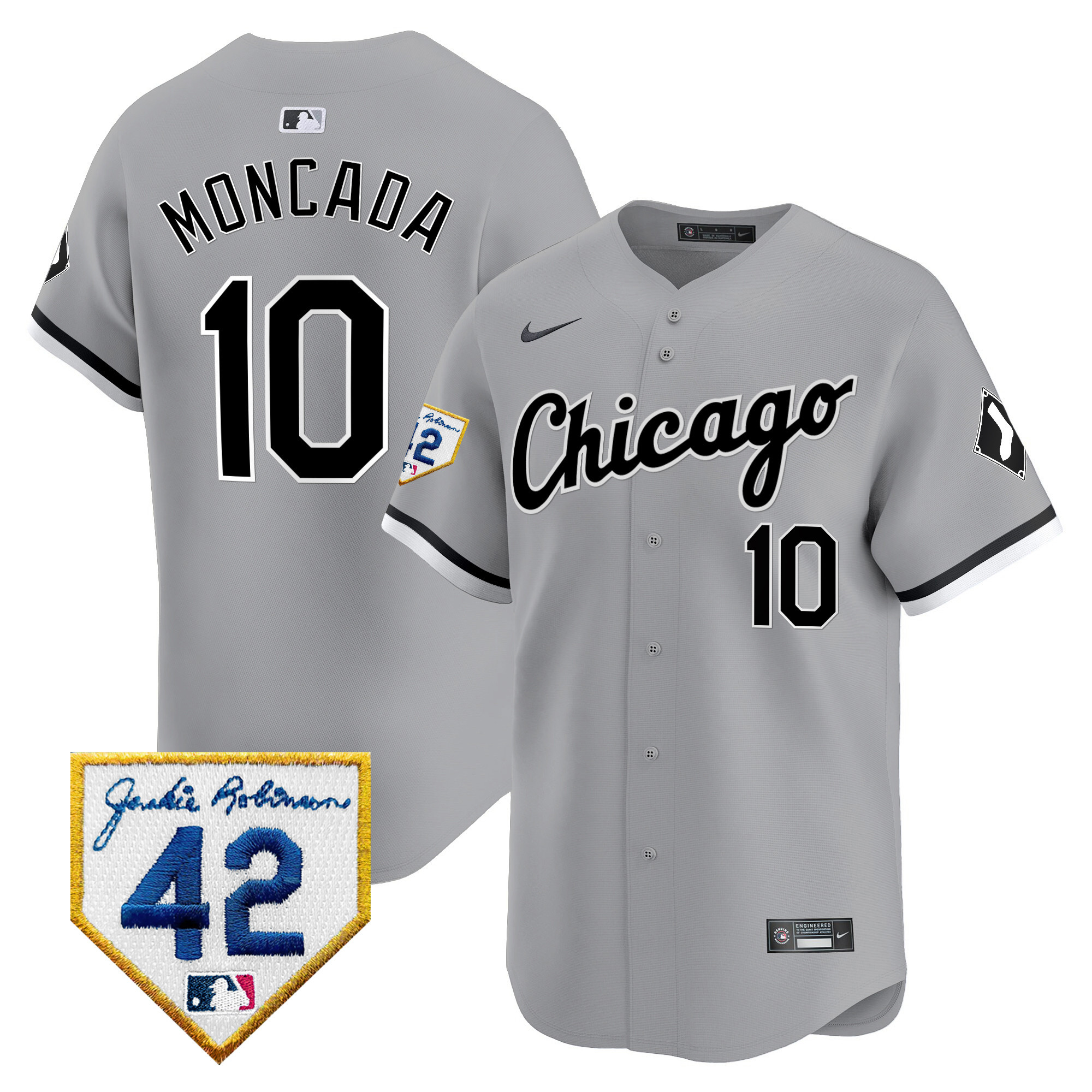 Yoan Moncada Men's Chicago White Sox 2024 Jackie Robinson Patch Vapor Premier Limited Gray Jersey - All Stitched