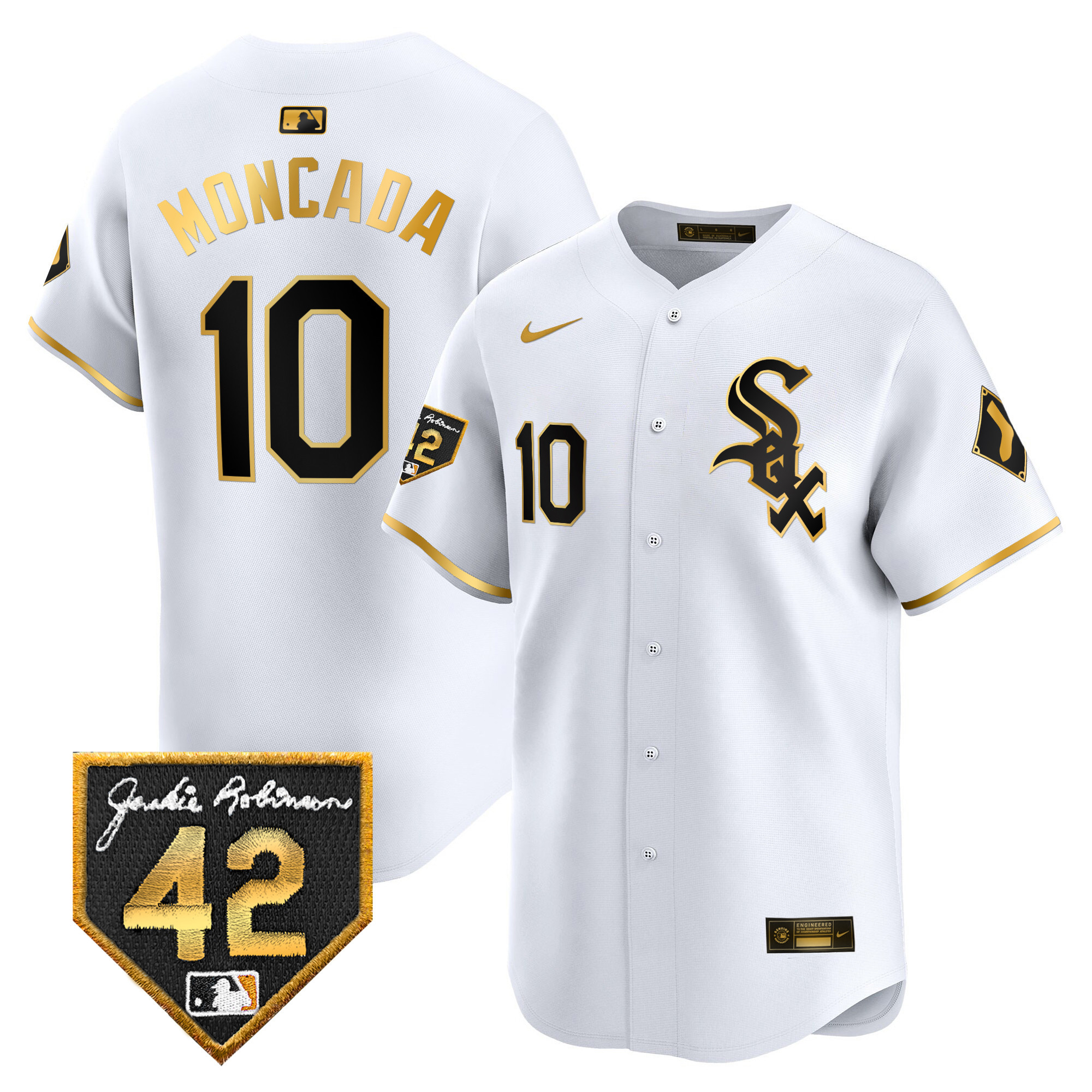 Yoan Moncada Men's Chicago White Sox 2024 Jackie Robinson Patch Vapor Premier Limited White Gold Jersey - All Stitched