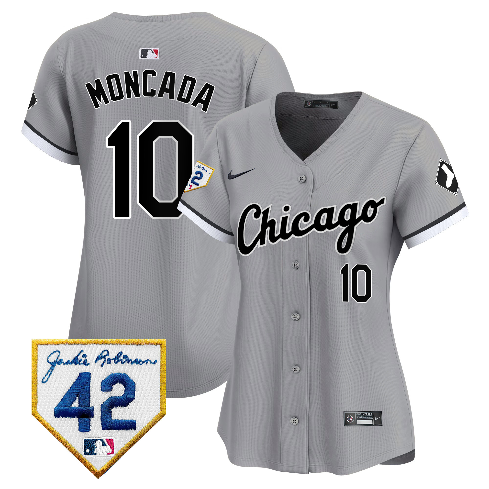 Yoan Moncada Women's Chicago White Sox 2024 Jackie Robinson Patch Vapor Premier Limited Gray Jersey - All Stitched