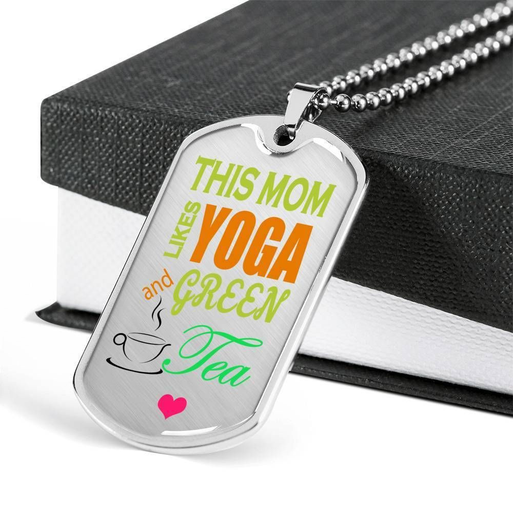Yoga And Green Tea Stainless Dog Tag Pendant Necklace Gift For Mom