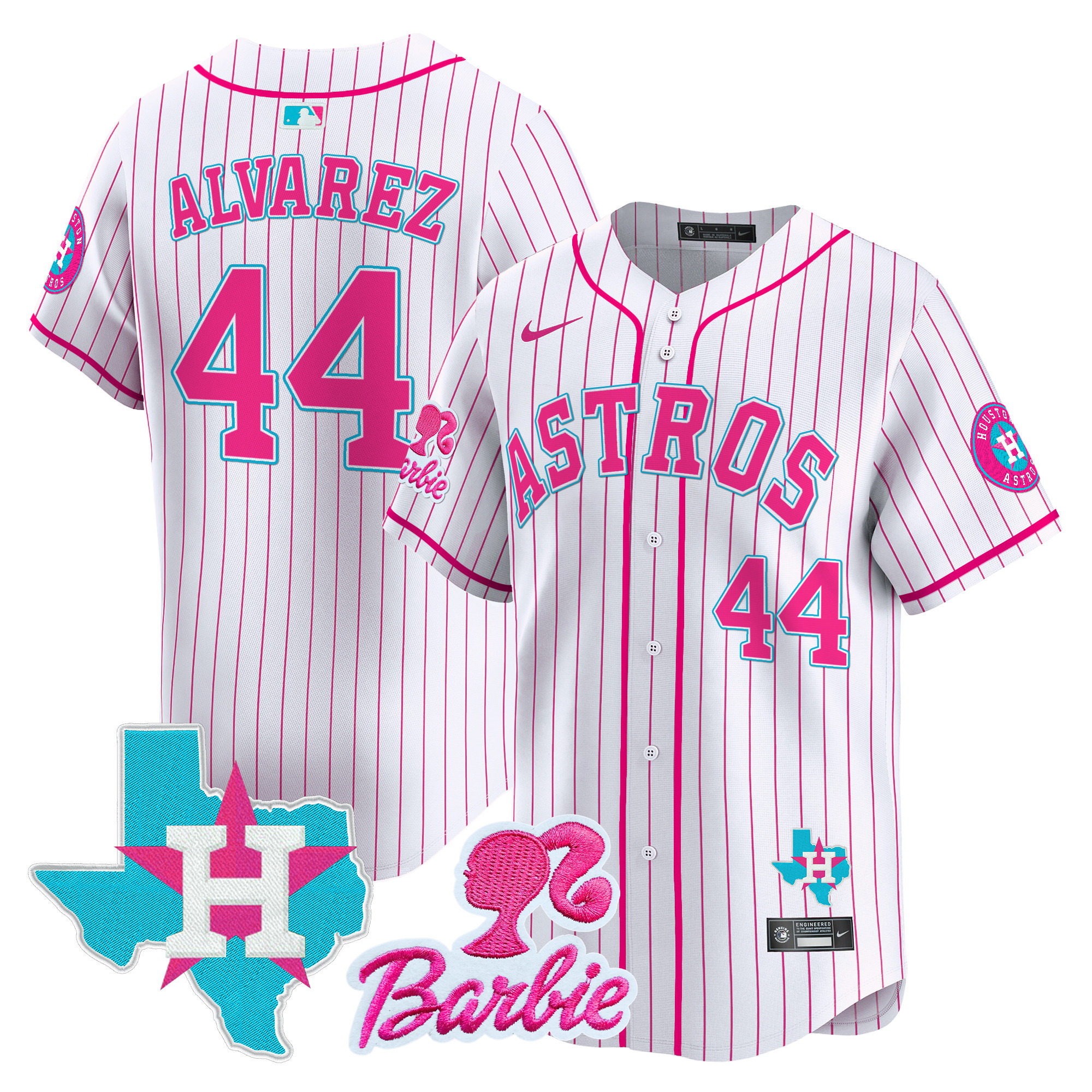 Yordan ¡lvarezUnisex Houston Astros Barbie Patch Vapor Premier Limited Pink Stripe Jersey - All Stitched