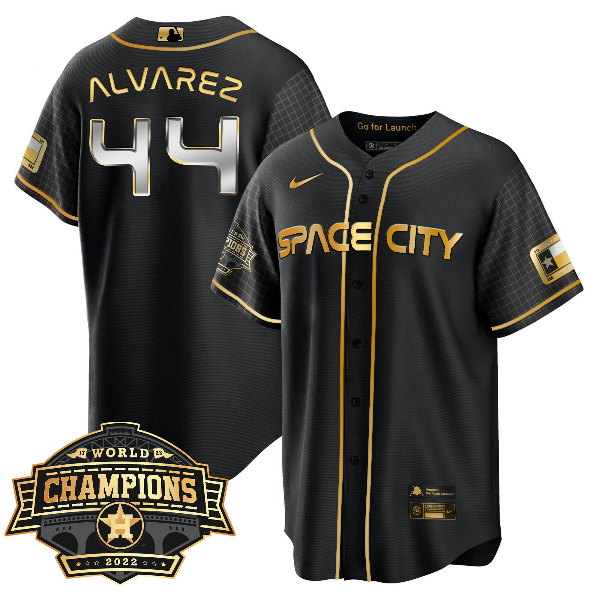 Yordan ¡lvarezYouth's Houston Astros Space City 2022 World Series Champions Patch Limited Cool Black Jersey ñ All Stitched