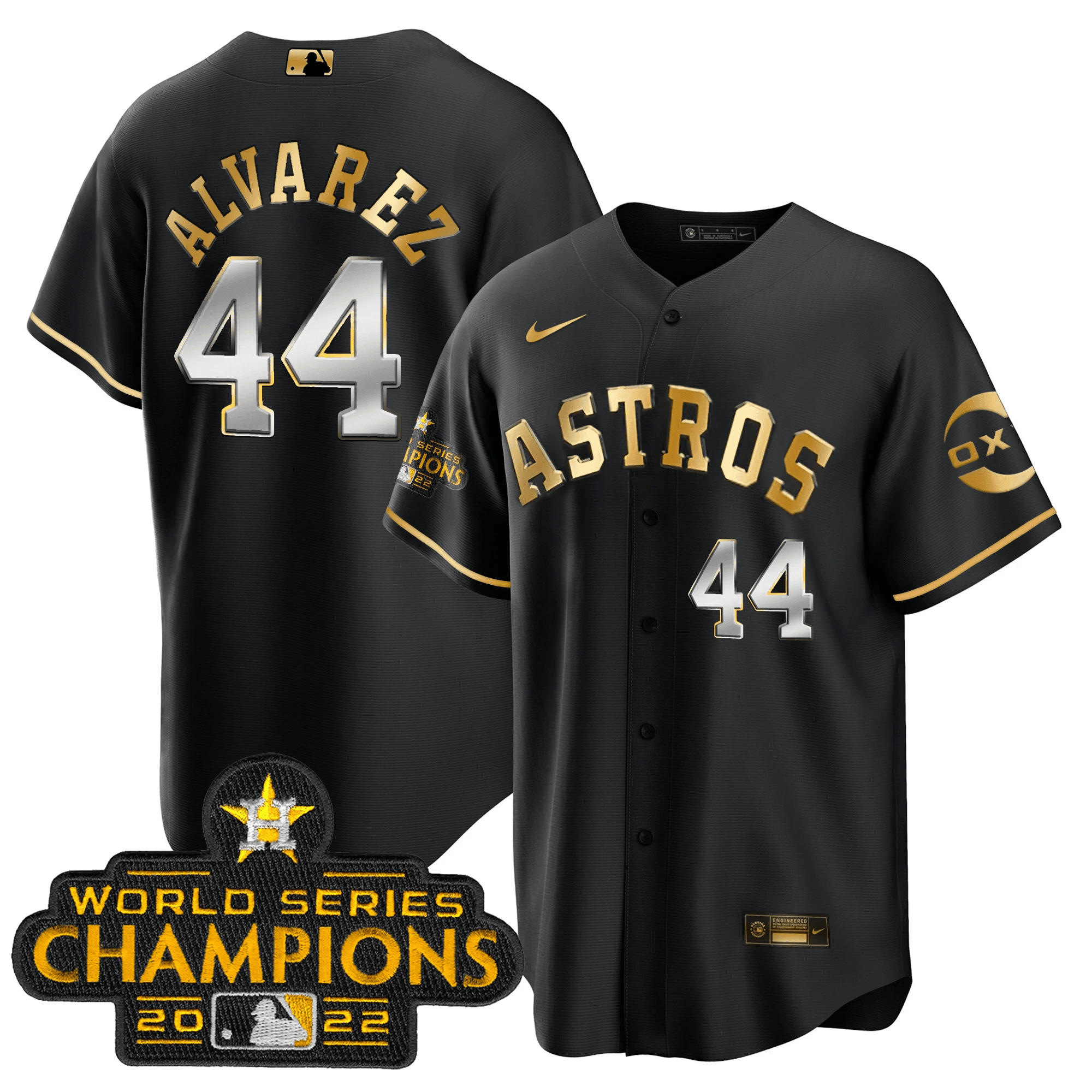 Yordan Álvarez Houston Astros 2022 Champions Black Gold Rush Cool Base Jersey - All Stitched